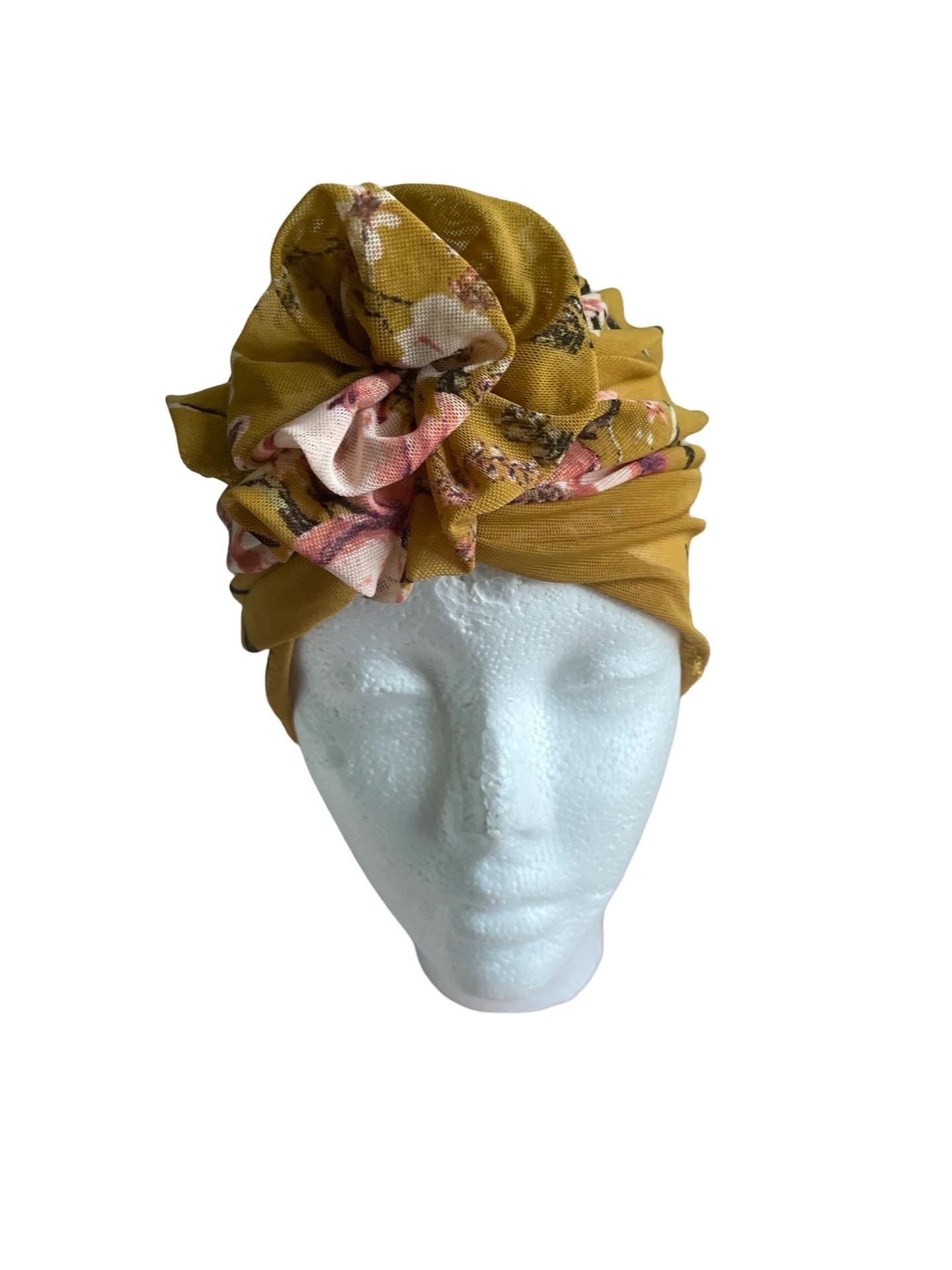 Mesh Golden floral VACATION turban Hat