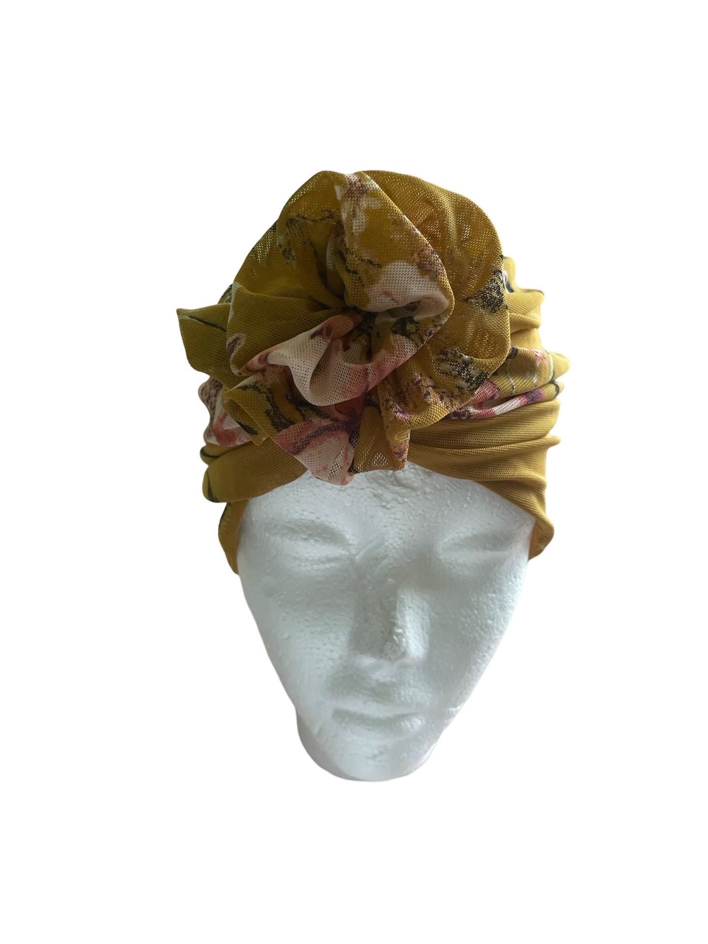 Mesh Golden floral VACATION turban Hat