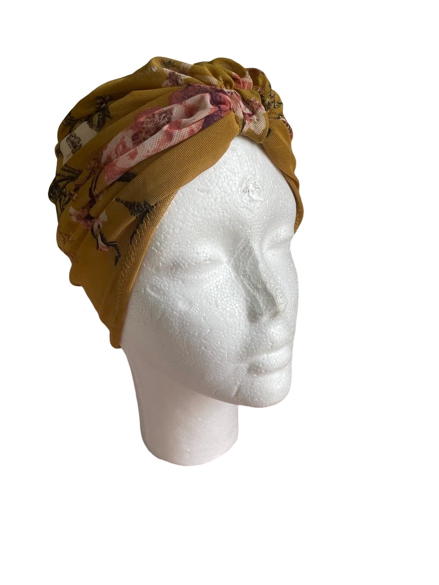 Mesh floral handmade gold turban for women and kids