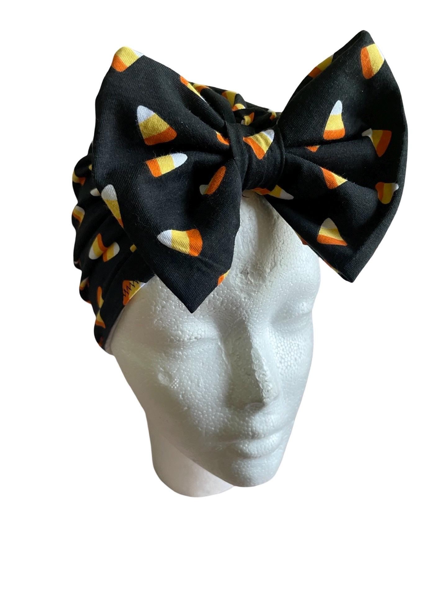Candy Corn Bow Turban Hat | Black & Orange Baby Headwrap | Newborn, Toddler & Girls