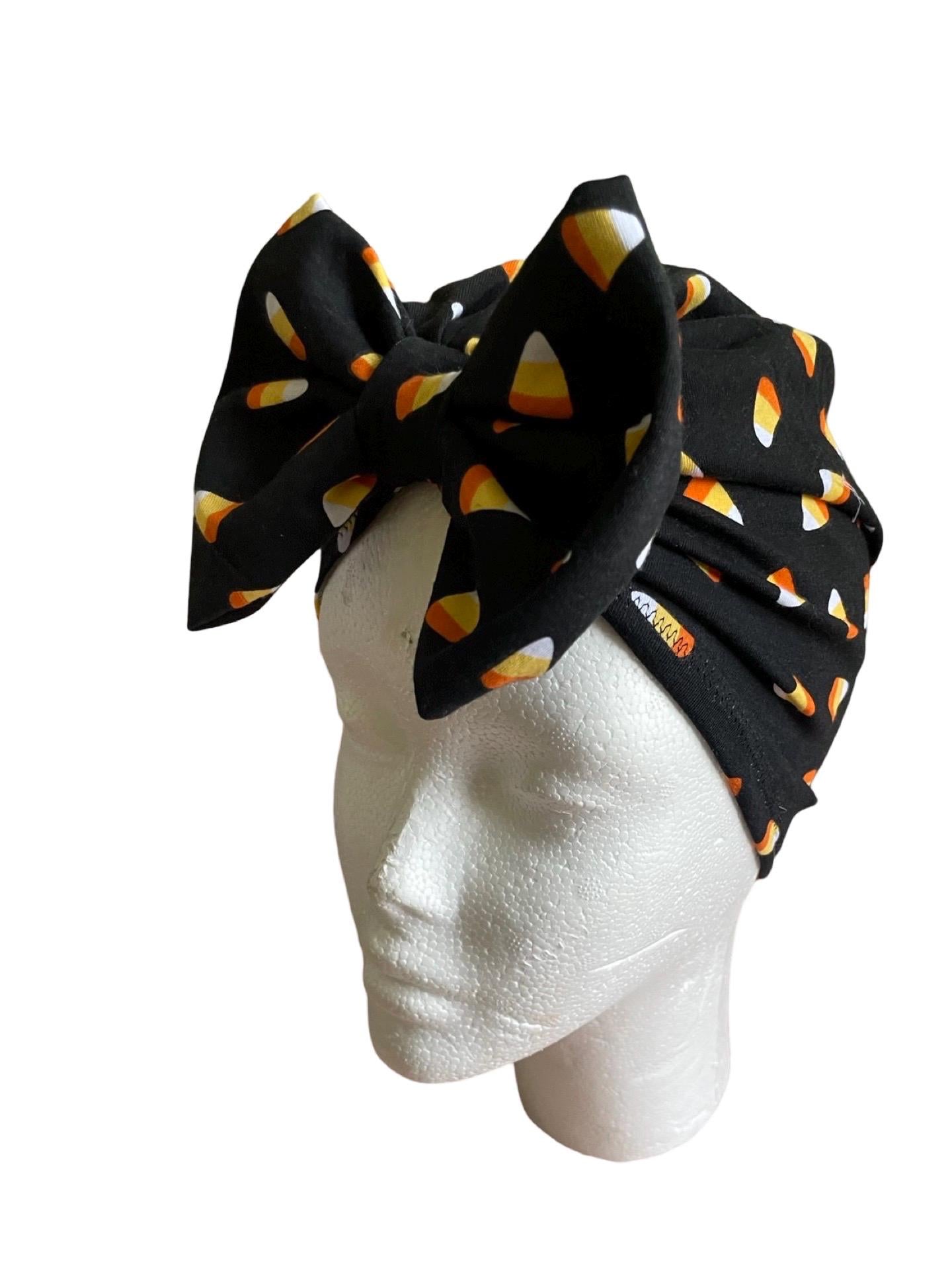 Candy Corn Bow Turban Hat | Black & Orange Baby Headwrap | Newborn, Toddler & Girls