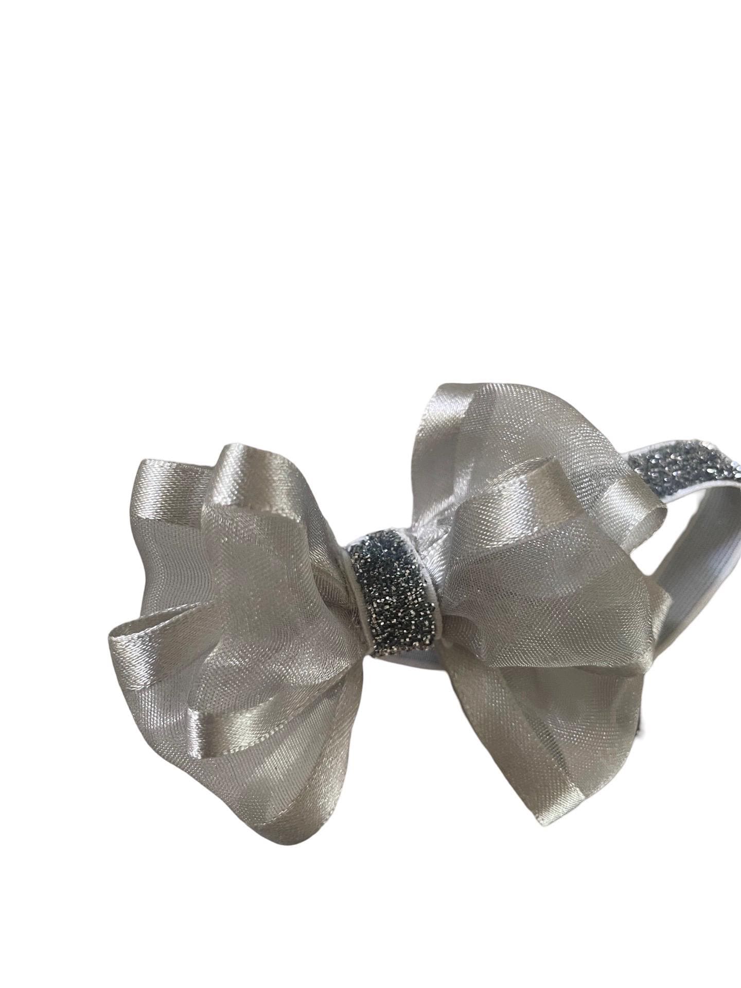 Silver Christmas baby bow, Small Hair bow for girls, Silver Headband, Silver Hair Bows,baby Christmas bow, Silver hair clip, Baby girls gift
