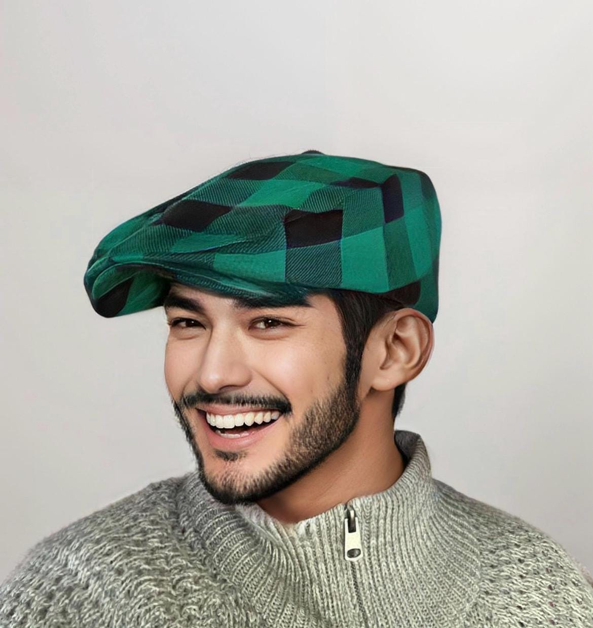 Green and Black Buffalo Check Flat Cap, Red Buffalo Plaid Newsboy Hat, Birthday Boy Buffalo Plaid Hat,Man Lumberjack Plaid Flat Cap Hat Gift