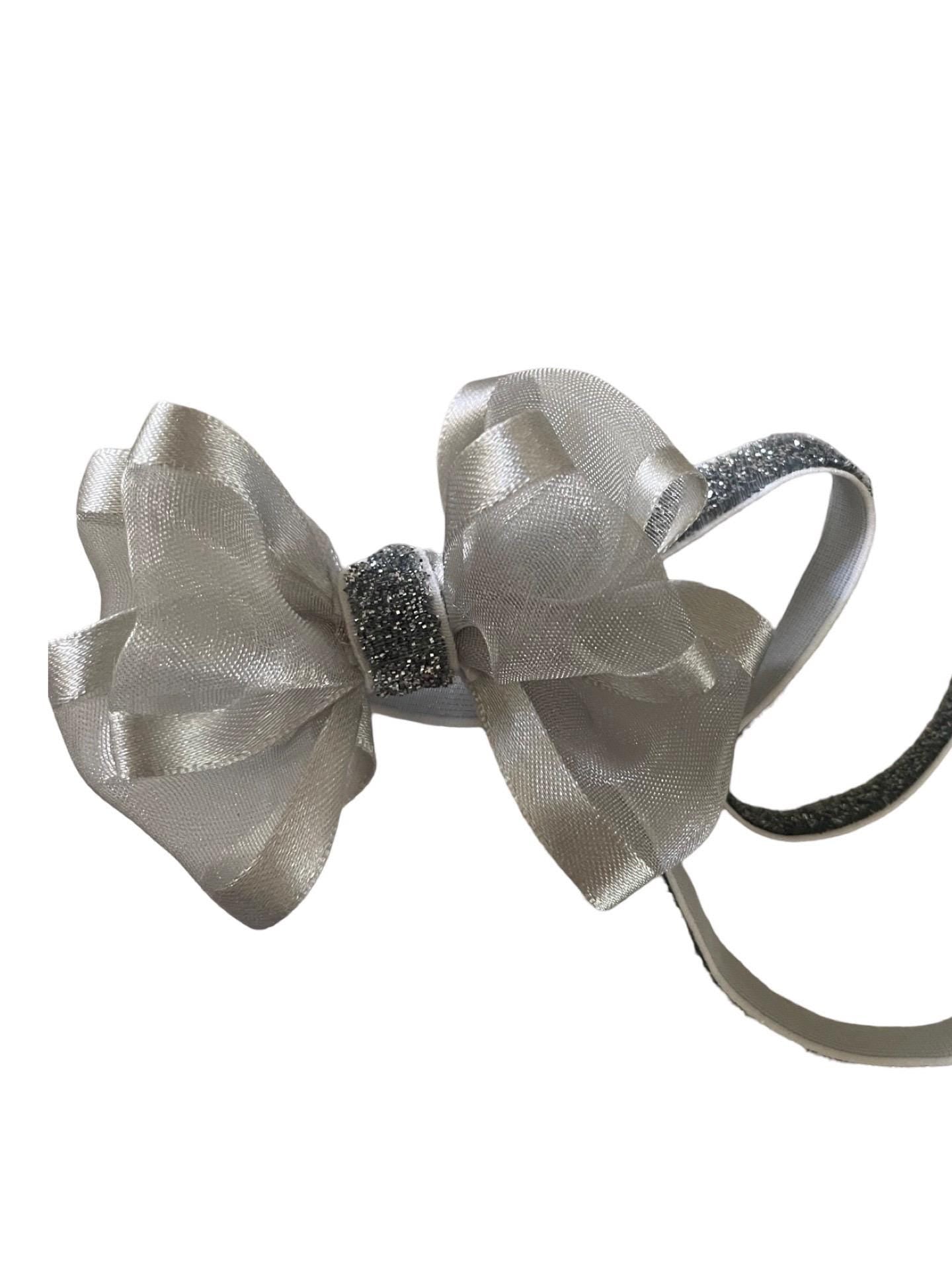 Silver Christmas baby bow, Small Hair bow for girls, Silver Headband, Silver Hair Bows,baby Christmas bow, Silver hair clip, Baby girls gift