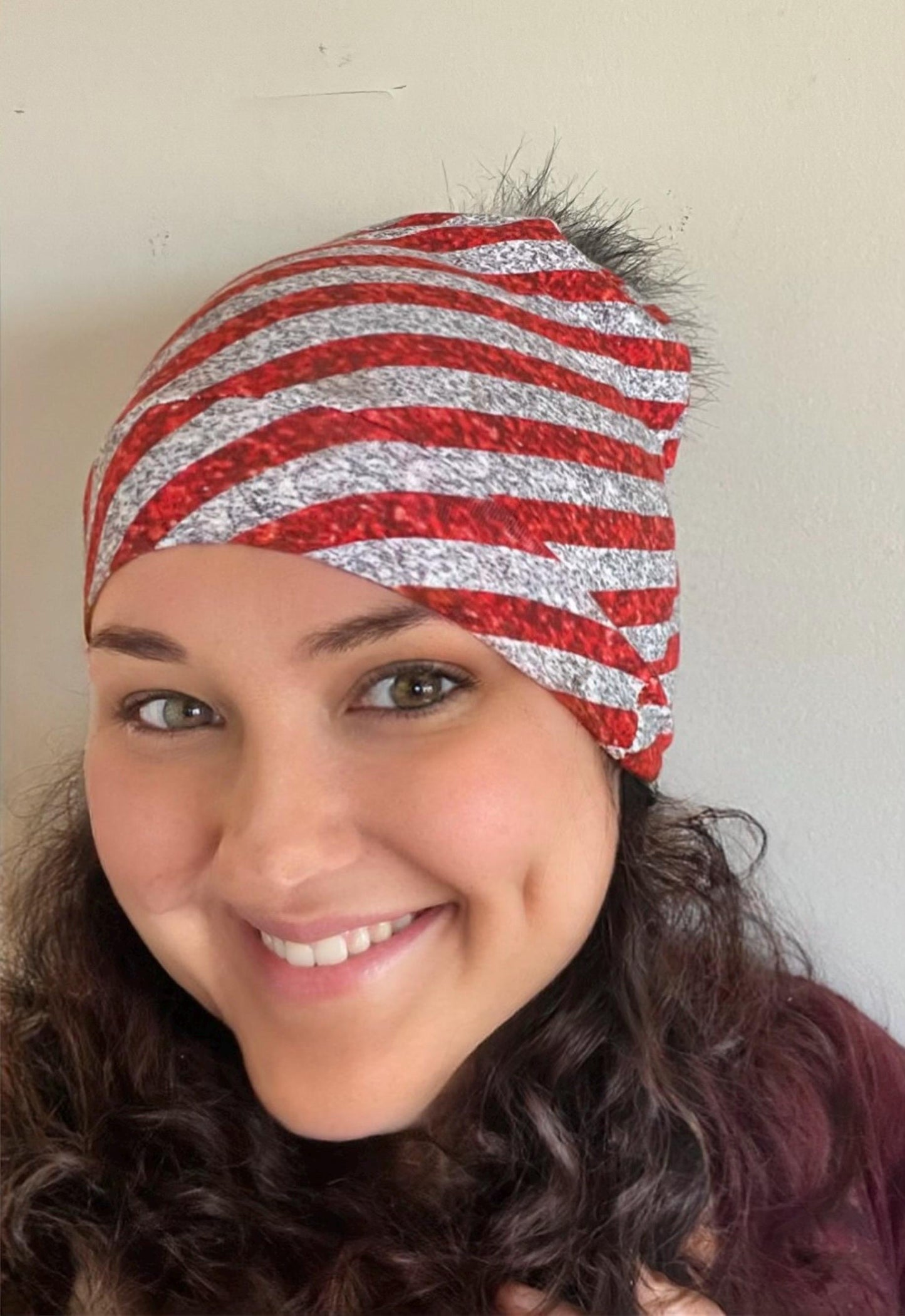 Mommy and Me Matching Hats Set – Red Stripe Pom Pom Beanie – Winter Hat