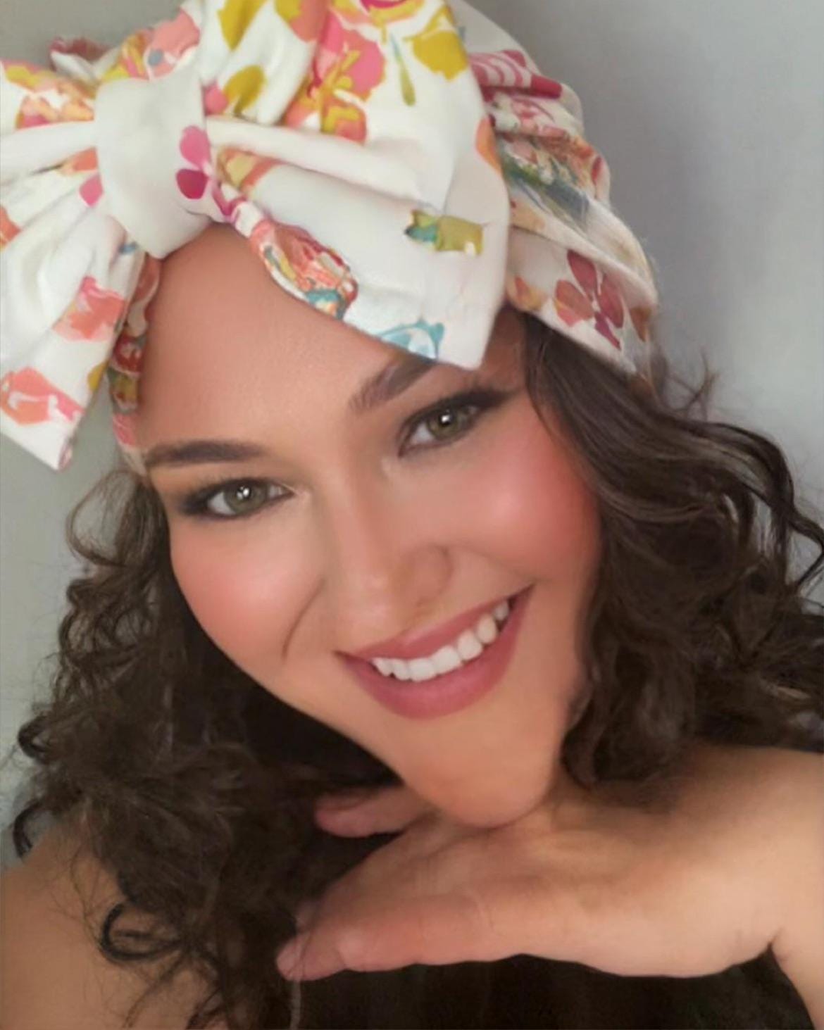 Floral Turban Hat with Bow |Hospital Hat | child and adult turban |Handmade Headwrap