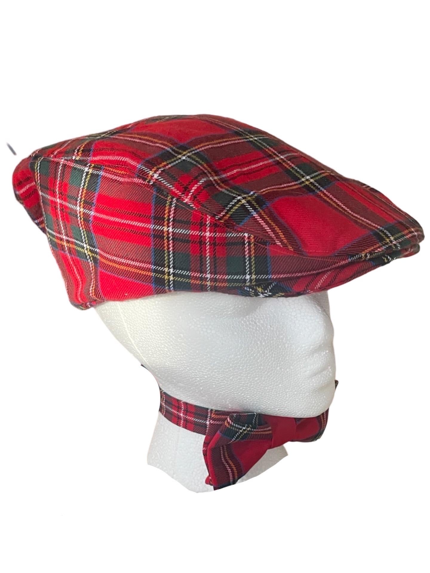Tartan Flat Cap and bow tie British Tartan Flat Cap Elastic Fitting Tartan Hat Gift for him