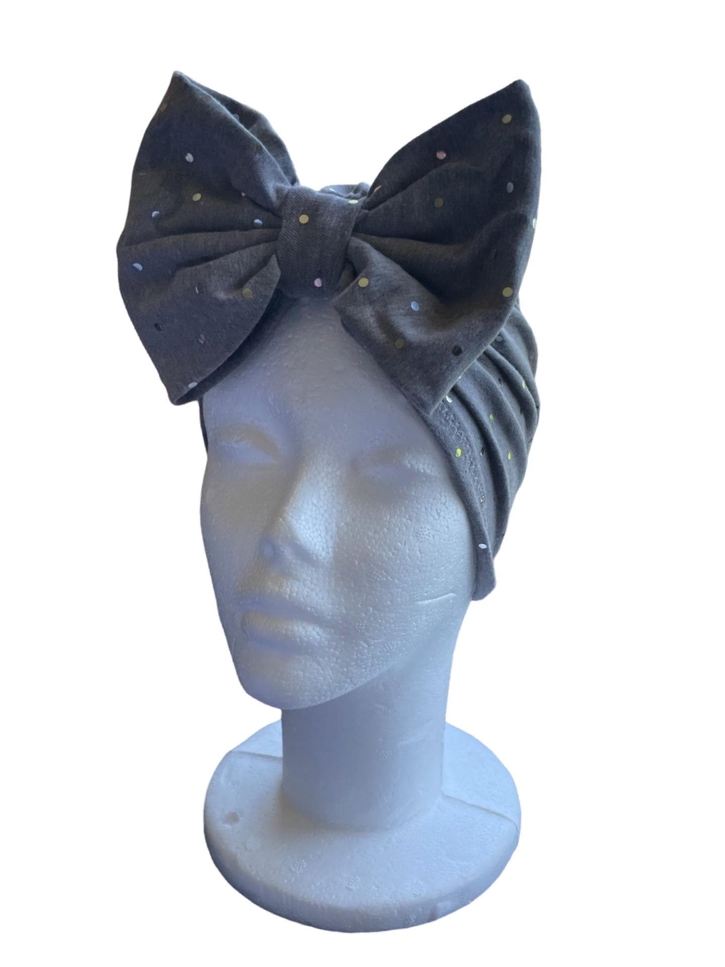 Grey Sparkle Baby Turban Hat with Bow – Newborn Girl Headwrap, Soft Stretch Infant Beanie, Baby Shower Gift