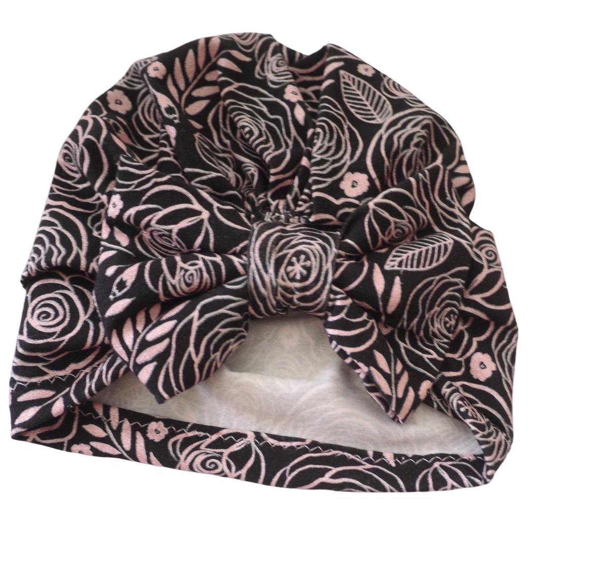 newborn hospital hat, turban baby pink girls hospital beanie cap with roses