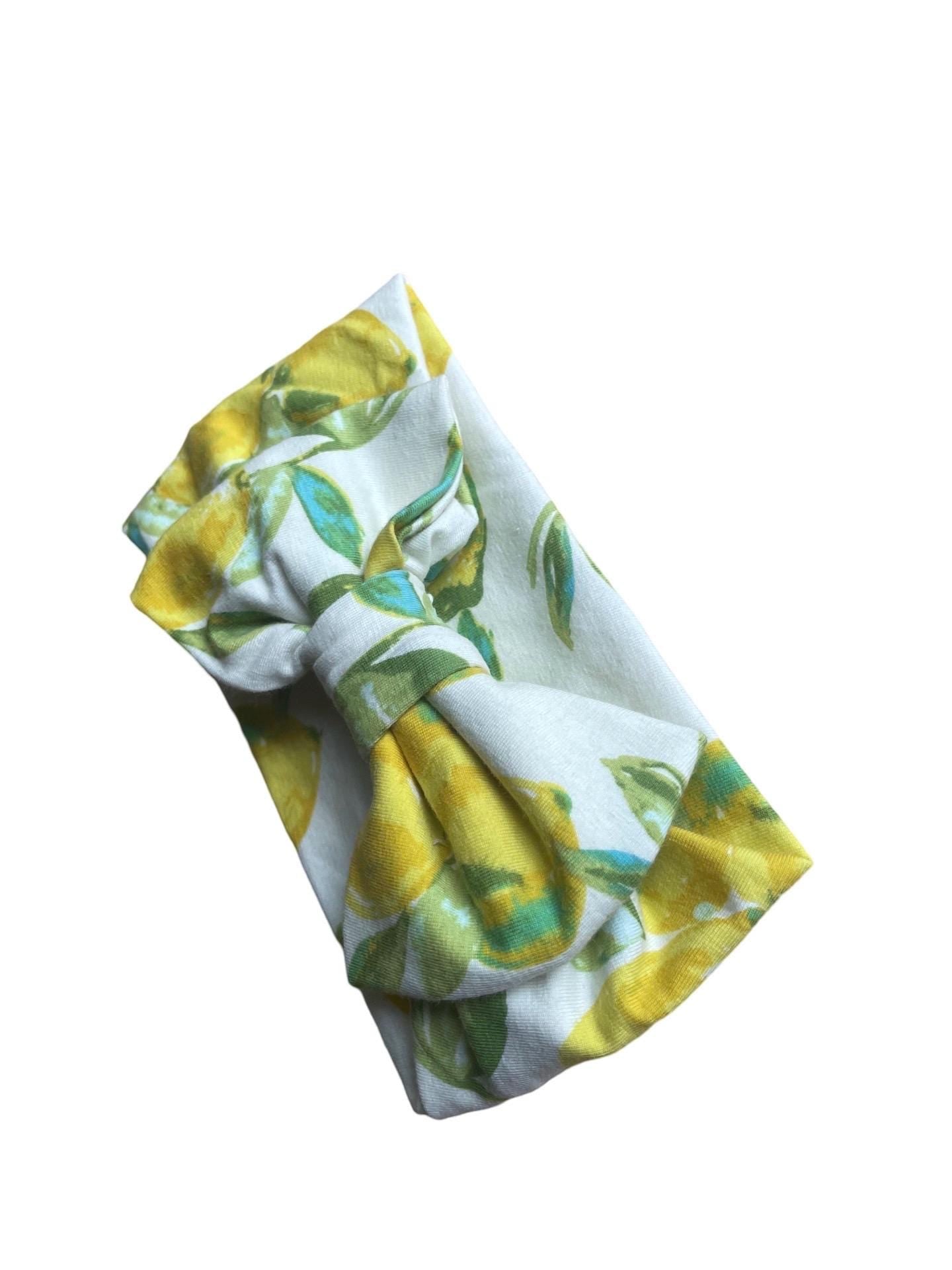 LEMONIA • BIG BOW Headwrap | Permanently Sewn & Pull-Proof | Big Bow Headbands | Soft and Stretchy | Big Bow Headwraps | lemon print