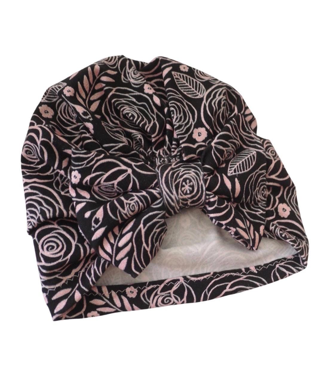 newborn hospital hat, turban baby pink girls hospital beanie cap with roses