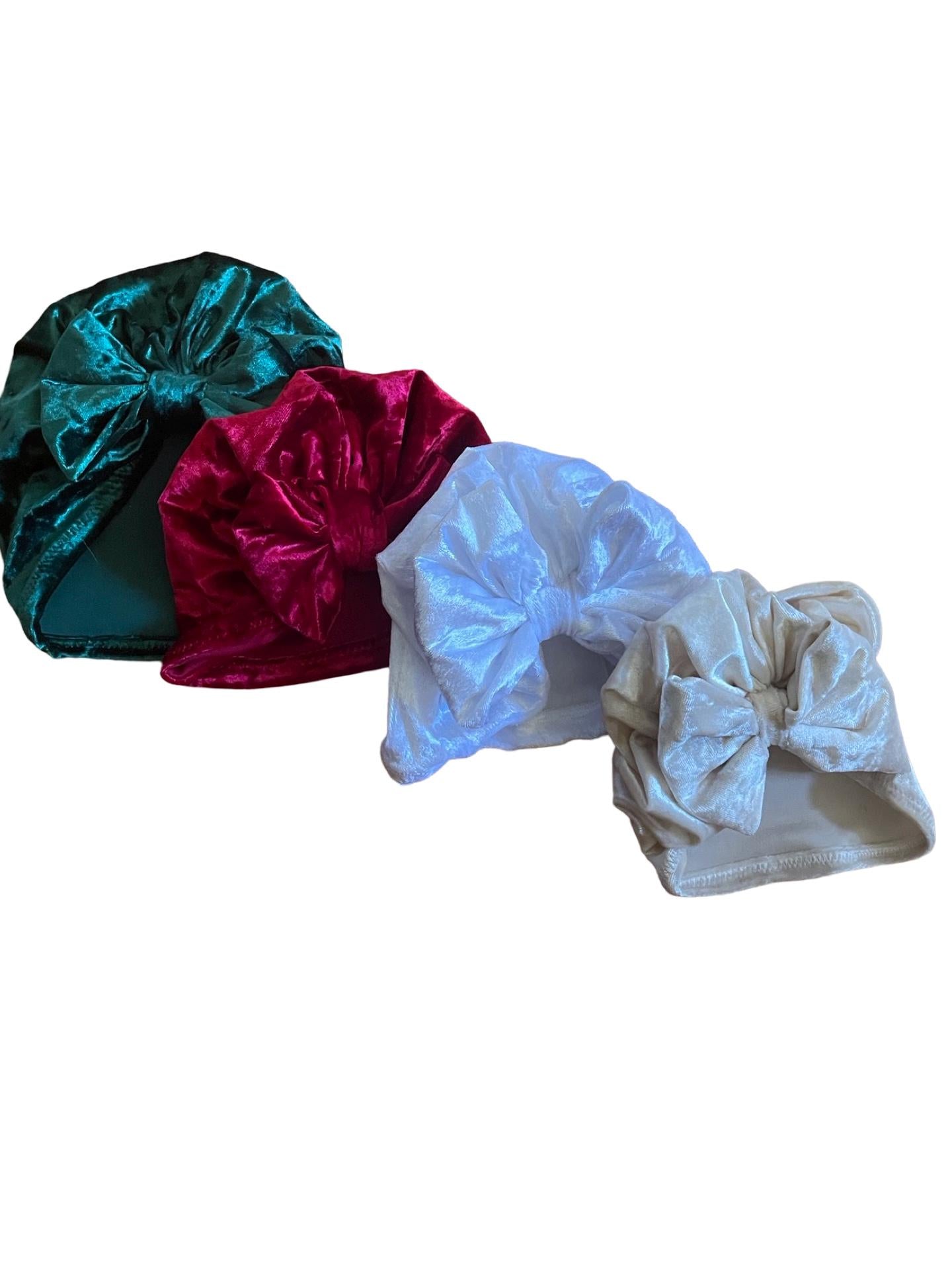 Velvet Baby Turban Hat with Big Bow | Christmas Headwrap for Newborn, Infant & Toddler Girls