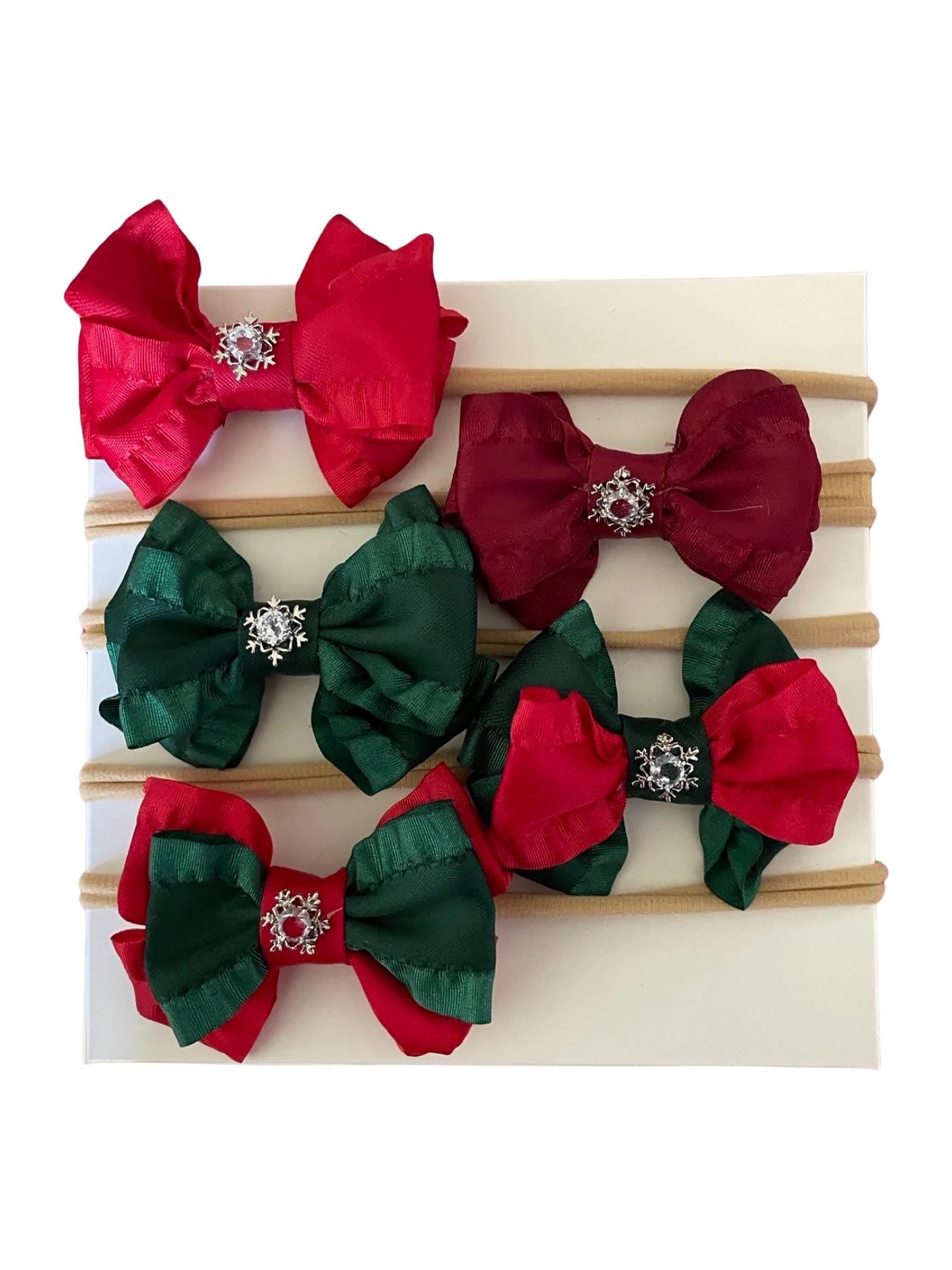 Baby Girl Christmas Headband, Christmas Toddler Hair Clips, Red Ribbon Bow Headband, Burgundy Hair Bows, Toddler Hair Bows, Newborn Headband