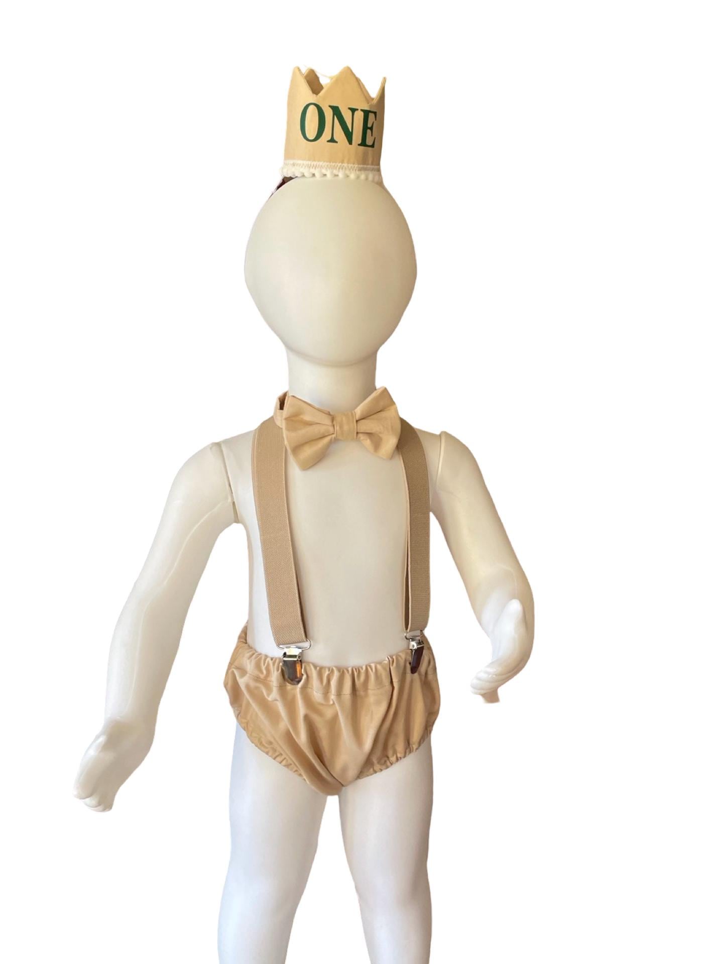 Baby cake smash first birthday Romper outfit for Photography props sitter milestone sessions (TAN beige brown)