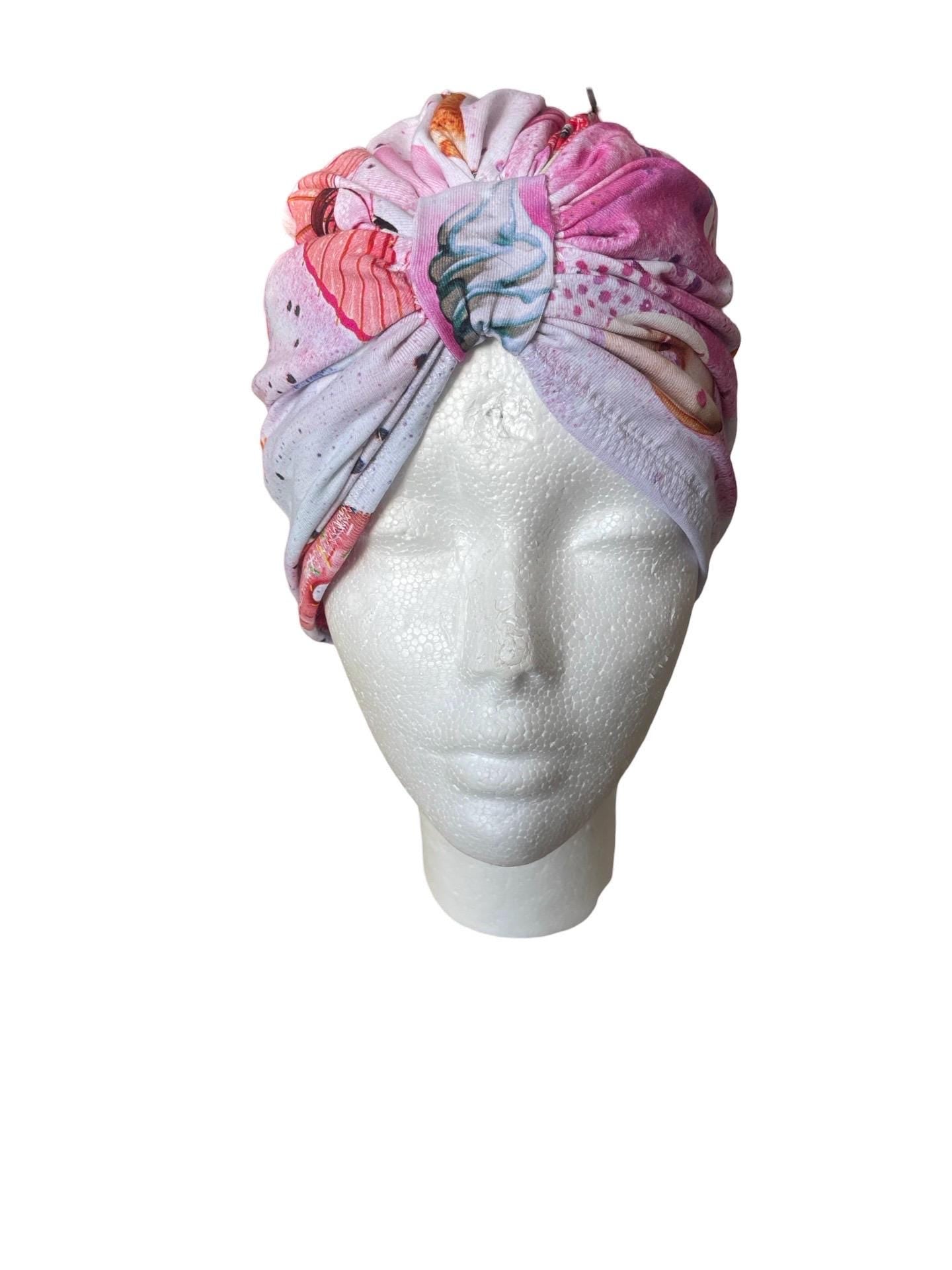 Sweet Summer Ice Cream Soft Baby Turban Hat – Newborn & Infant Headwrap - Satin lined - curly hair cap