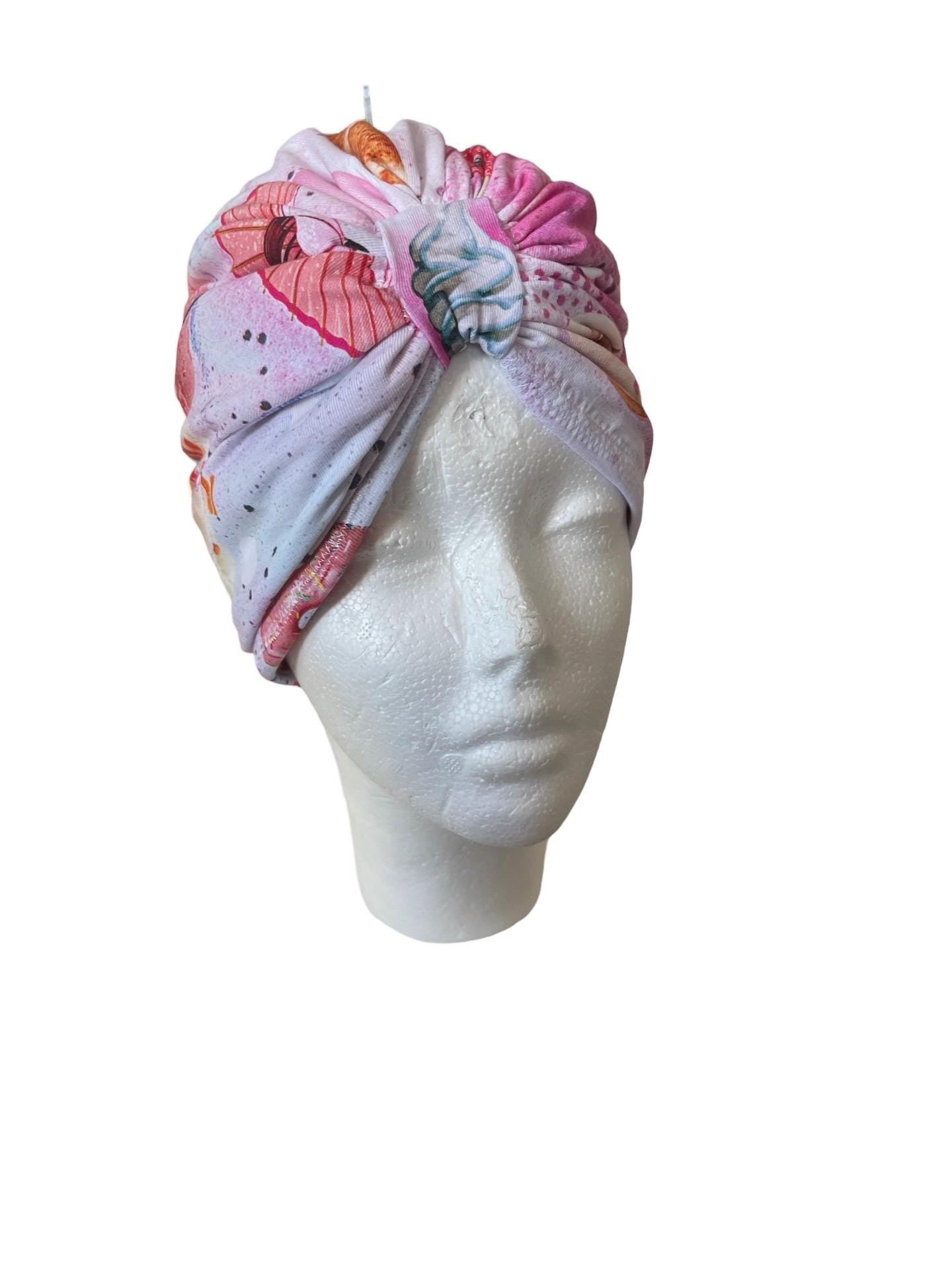 Sweet Summer Ice Cream Soft Baby Turban Hat – Newborn & Infant Headwrap - Satin lined - curly hair cap