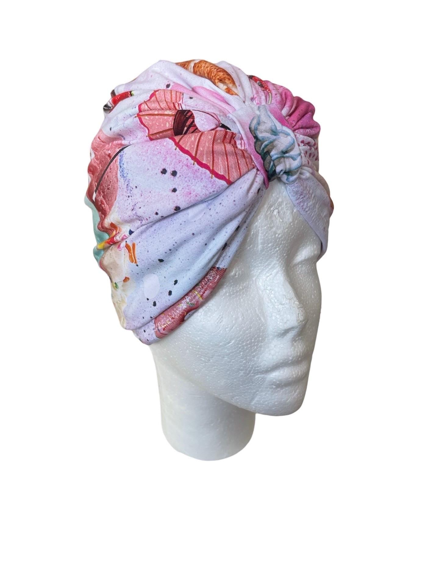Sweet Summer Ice Cream Soft Baby Turban Hat – Newborn & Infant Headwrap - Satin lined - curly hair cap