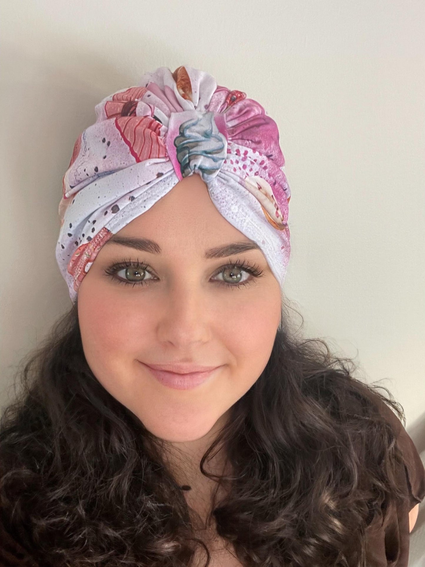 Sweet Summer Ice Cream Soft Baby Turban Hat – Newborn & Infant Headwrap - Satin lined - curly hair cap