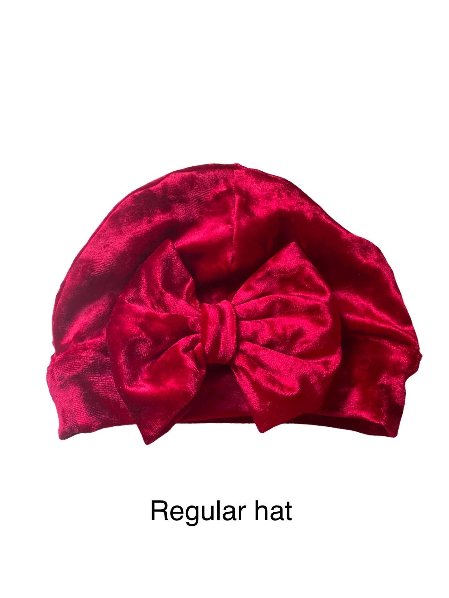 Velvet Baby Turban Hat with Big Bow | Christmas Headwrap for Newborn, Infant & Toddler Girls