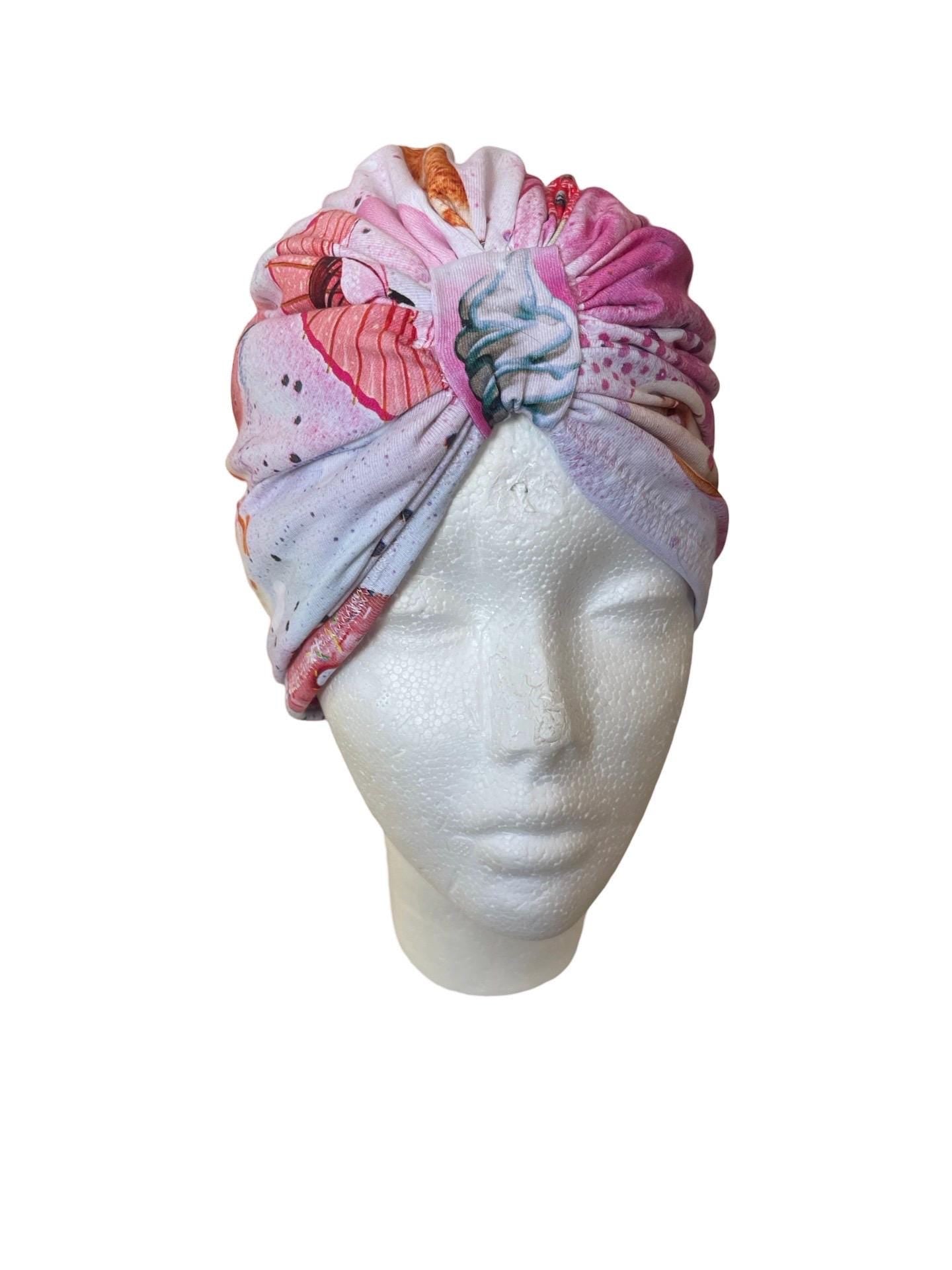 Sweet Summer Ice Cream Soft Baby Turban Hat – Newborn & Infant Headwrap - Satin lined - curly hair cap