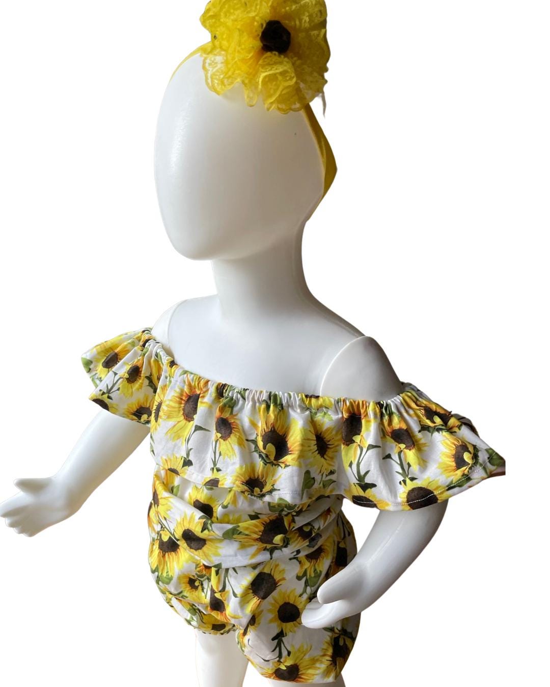 Sunflower baby girls romper, First birthday outfit, Sunflower headband