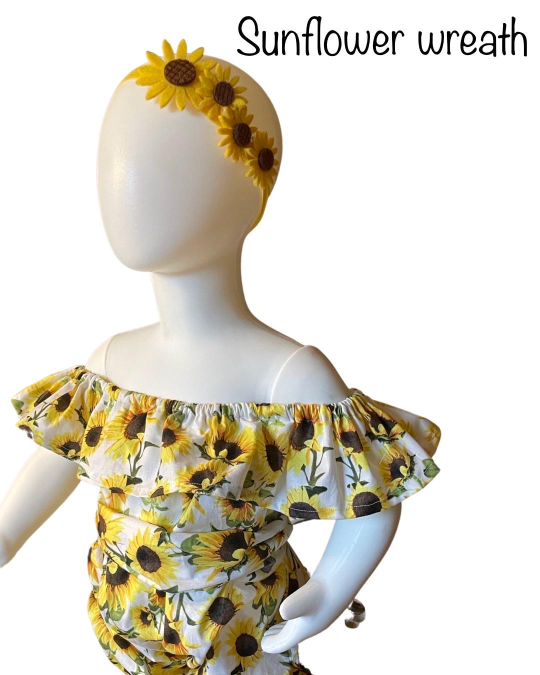 Sunflower baby girls romper, First birthday outfit, Sunflower headband