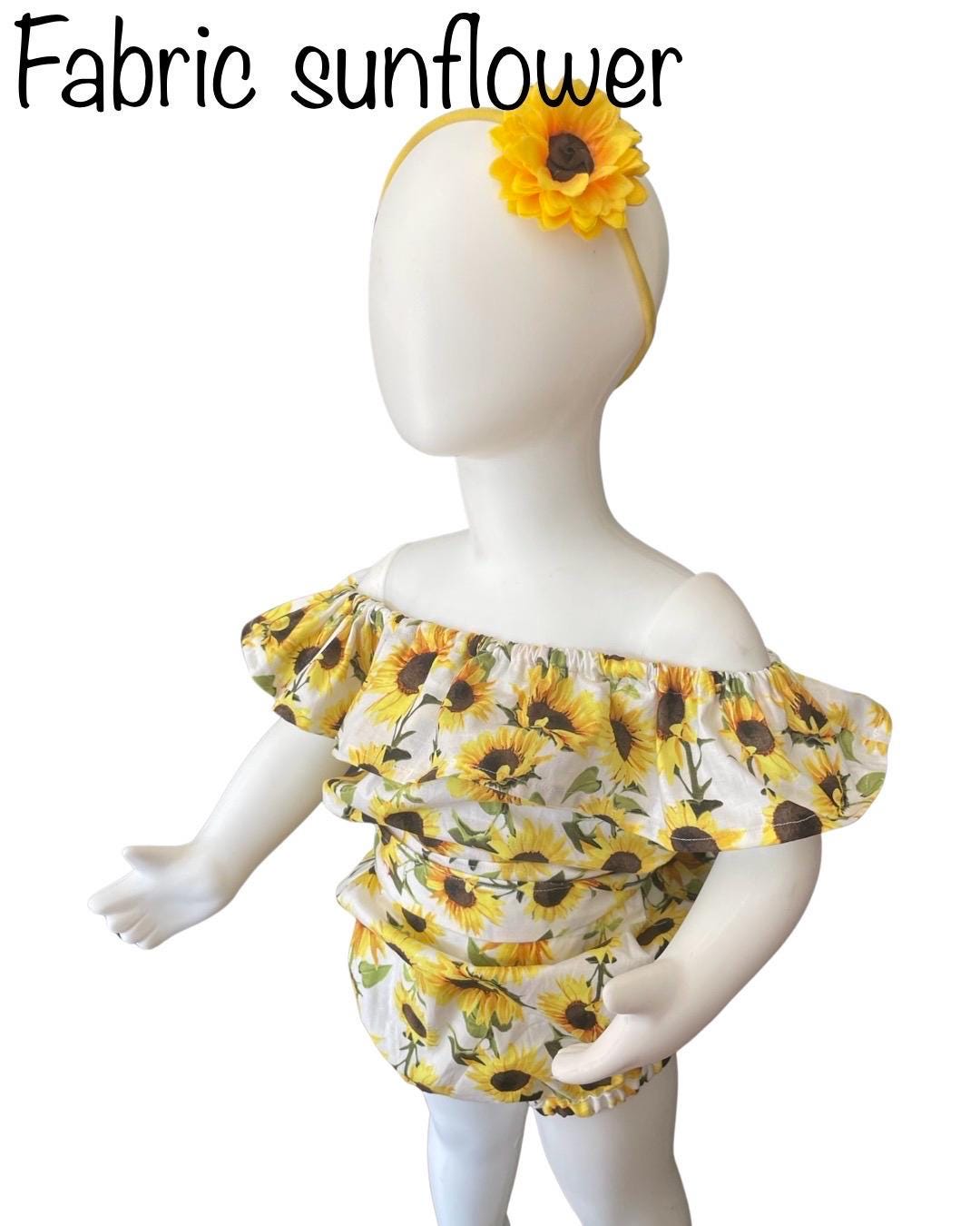 Sunflower baby girls romper, First birthday outfit, Sunflower headband