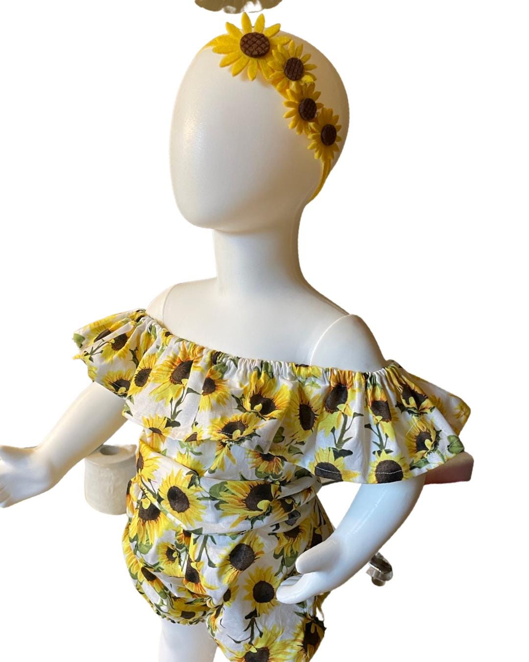 Sunflower baby girls romper, First birthday outfit, Sunflower headband