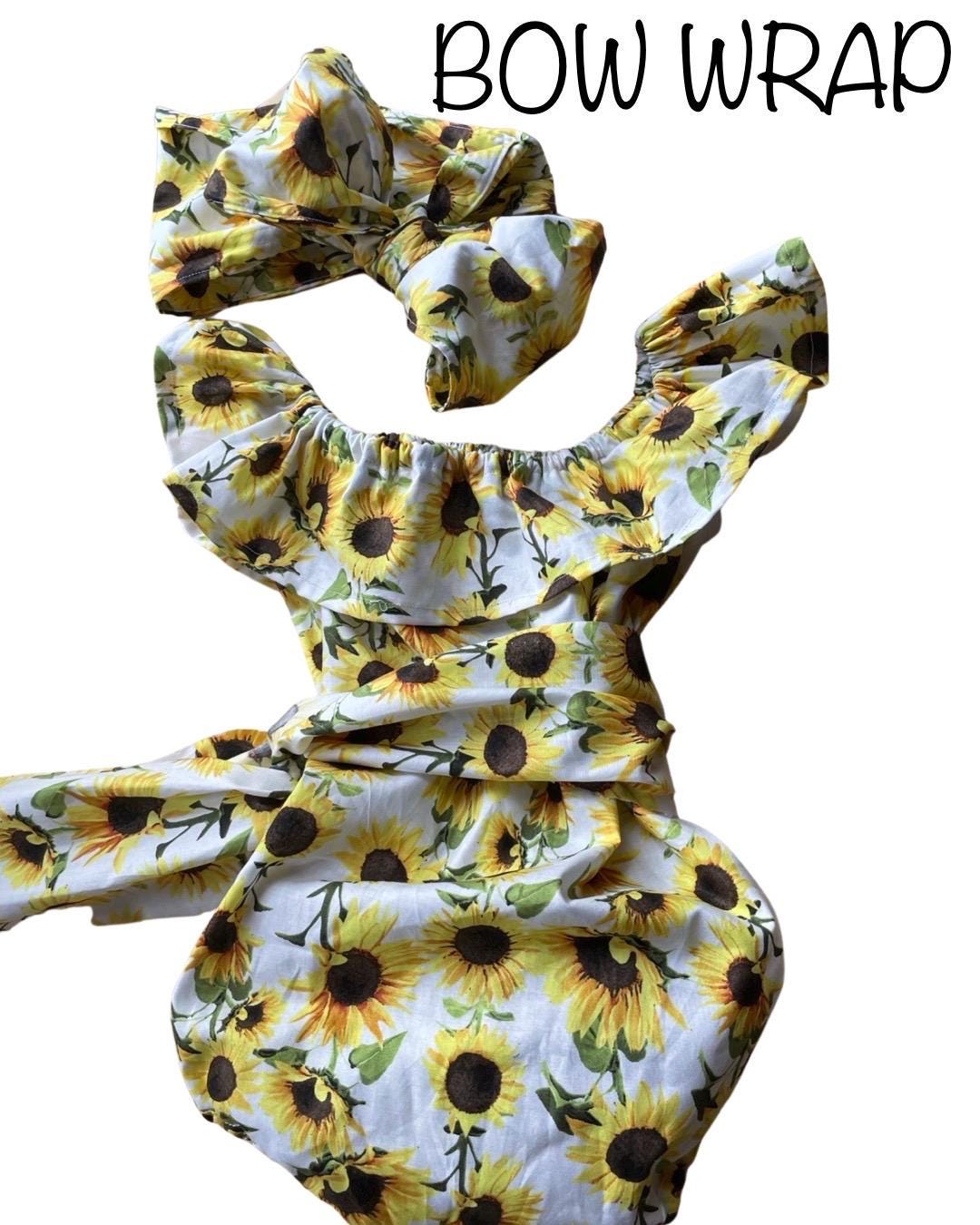 Sunflower baby girls romper, First birthday outfit, Sunflower headband
