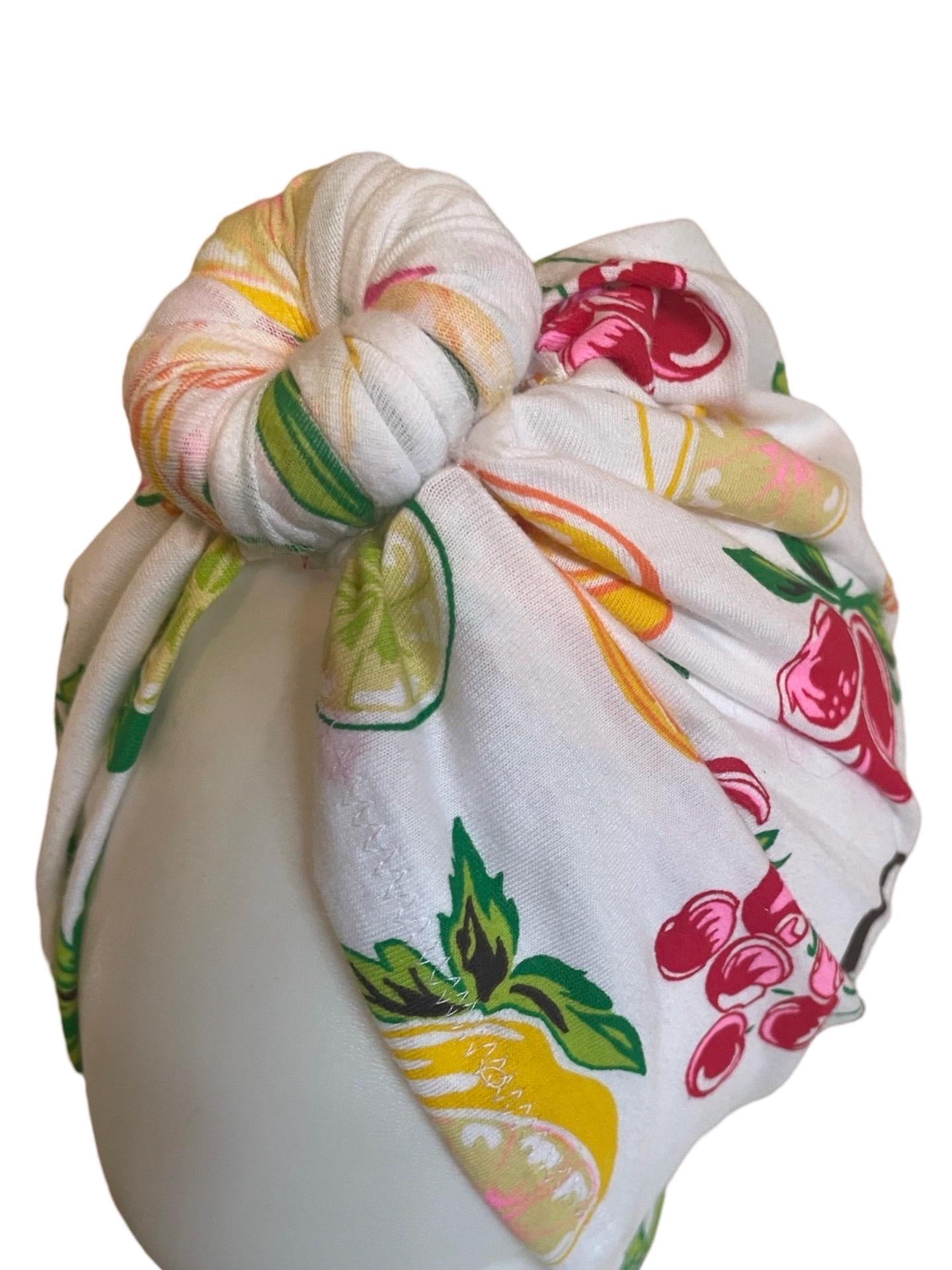 Tropical Fashion turban, turban hat, full turban, head covering, 1950s turban, vintage turban, retro turban, designer turban, fruit turban