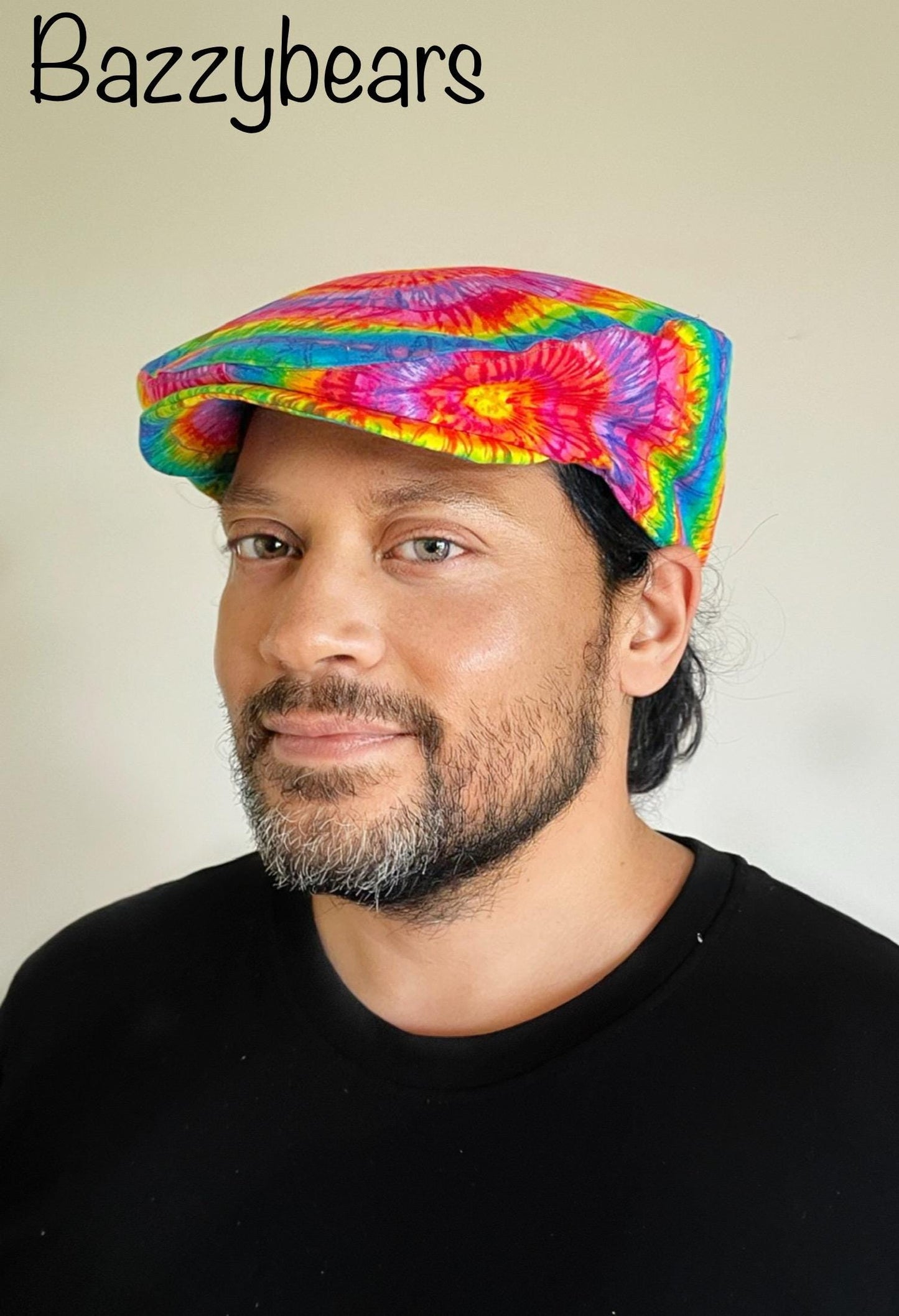 Handmade Tie Dye Flatcap Gatsby Newsboy Rave Hat Rainbow Multi Colour Festival Tie dye flat cap