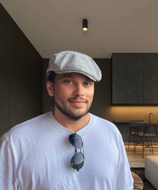 Light Gray Linen Summer Flat Cap, Peaky Blinders Hat, Baker Boy Leather Hat,Irish flat cap, Summer Men Hat, Ivy League Hat, Fathers Day Gift