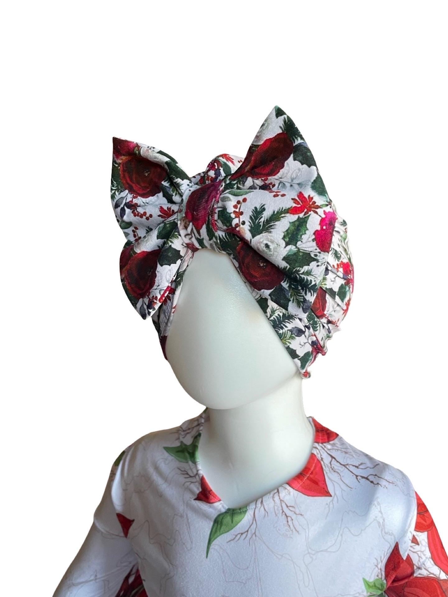 Baby Christmas Hat - Ho Ho Ho Baby girl Hat - Baby Girl Hat - Baby Hat -Pointsettia Hat - red christmas hat - turban christmas hat - newborn