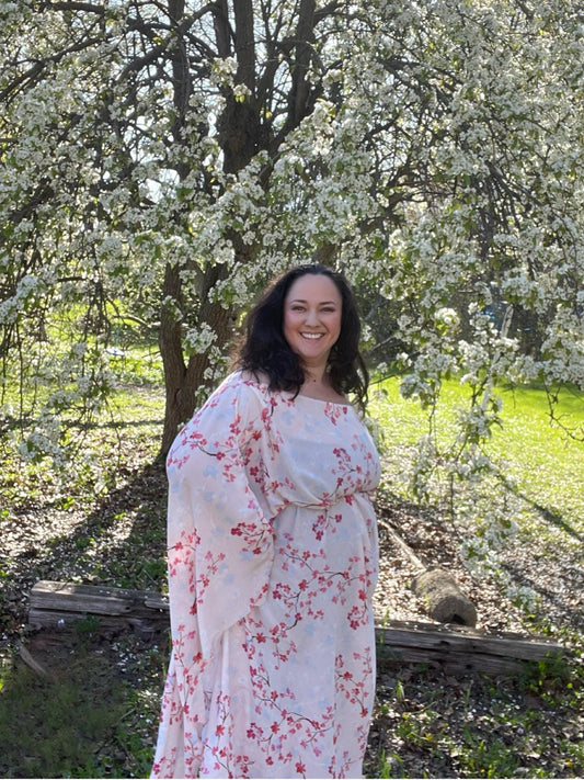 chiffon goddess dress | bohemian butterfly sleeve maxi dress | bright oversize flowy goddess dress | long off shoulder flower dress | boho