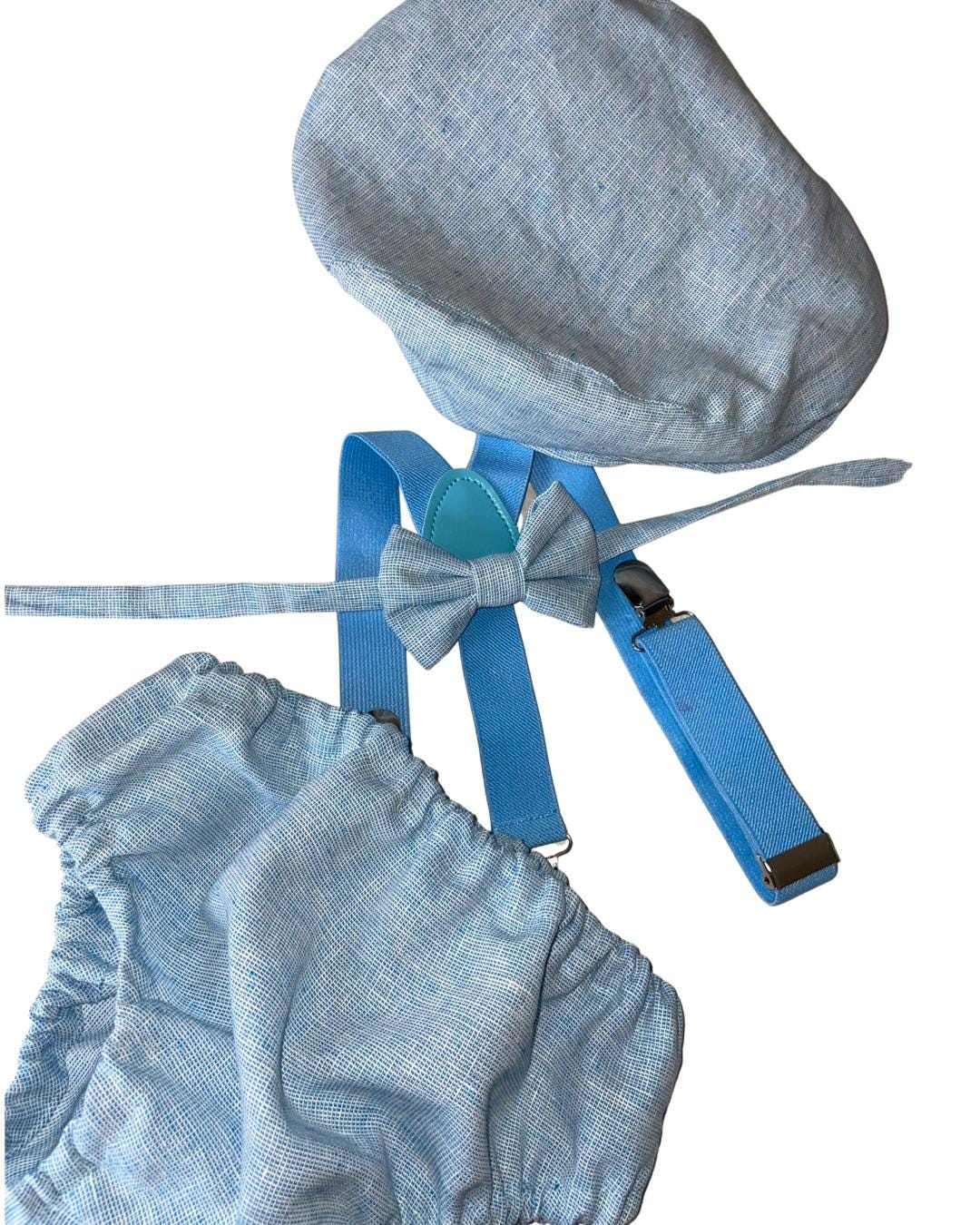 Light denim sitter set - baby boy photo prop - baby clothes - vintage style - flat cap - cake smash outfit