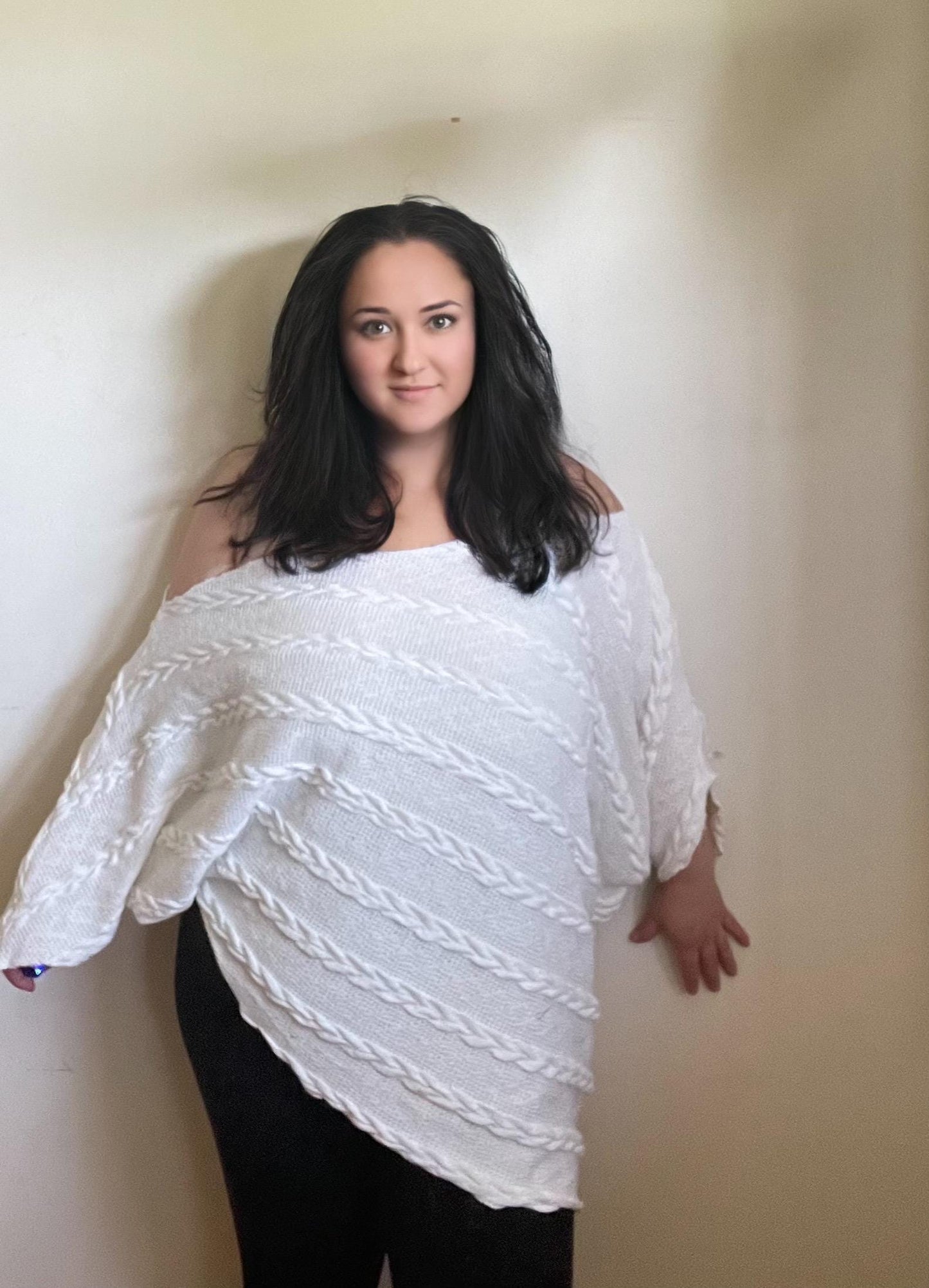 Handmade Asymmetrical Sweater/Knitwear Dress/Long Pullover/Loose Plus Size Sweater/ Off Shoulder Sweater/Knit Blouse/Top