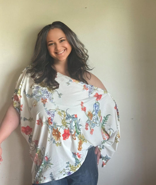 Off Shoulder Top Blouse Bat wing Top Long Sleeve Top Summer Blouse Chiffon Blouse Boho Top Vintage Blouse Floral summer plus size