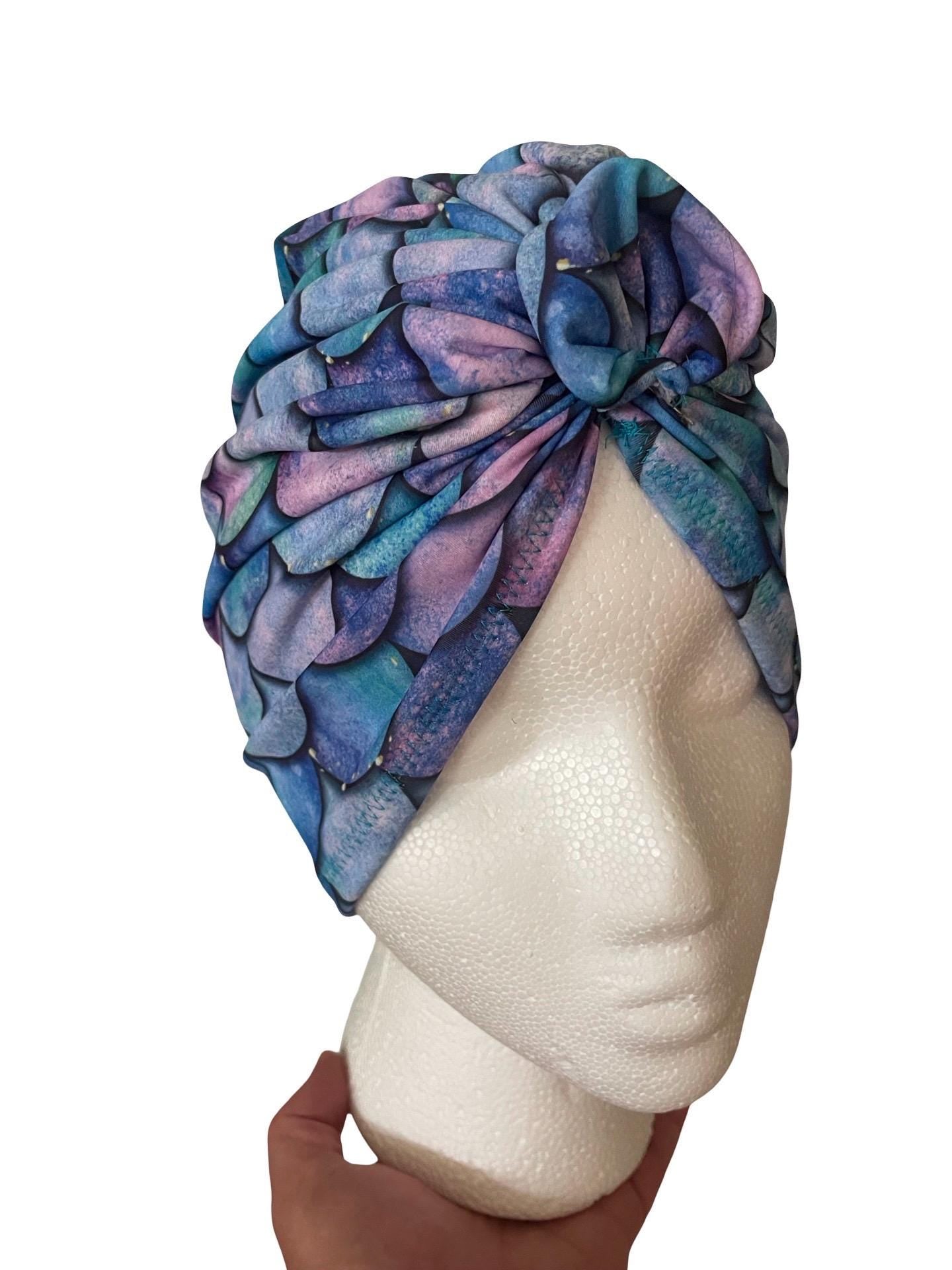 Mermaid Scale Turban | Swim Headwrap for Girls and adults| waterproof swim cap
