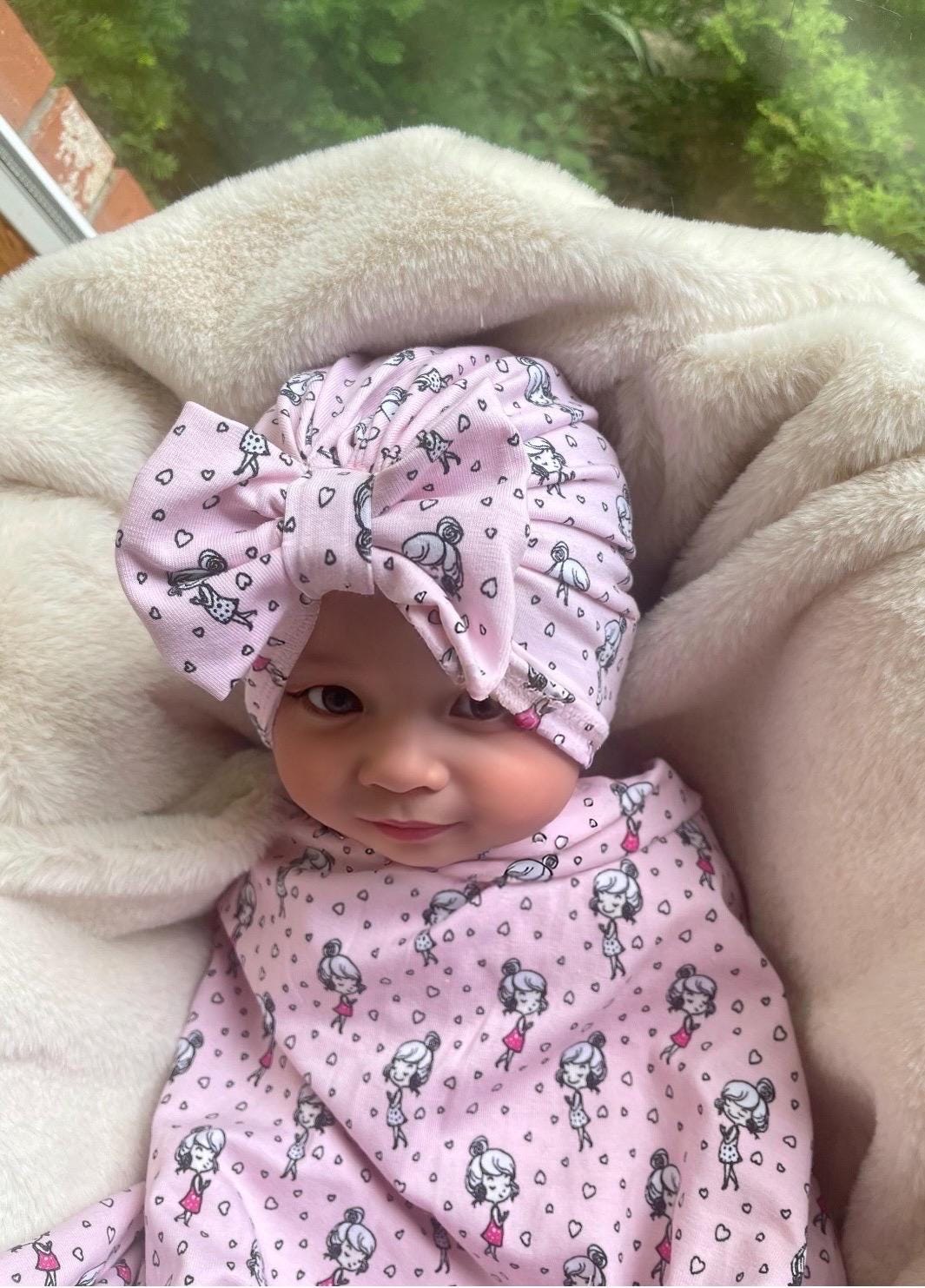 Pink Baby Swaddle Blanket, Pink Baby Swaddle Set, Stretchy Knit Blanket, Bow and Swaddle Set, Newborn Blanket, Baby Girl Pink Swaddle, Bow