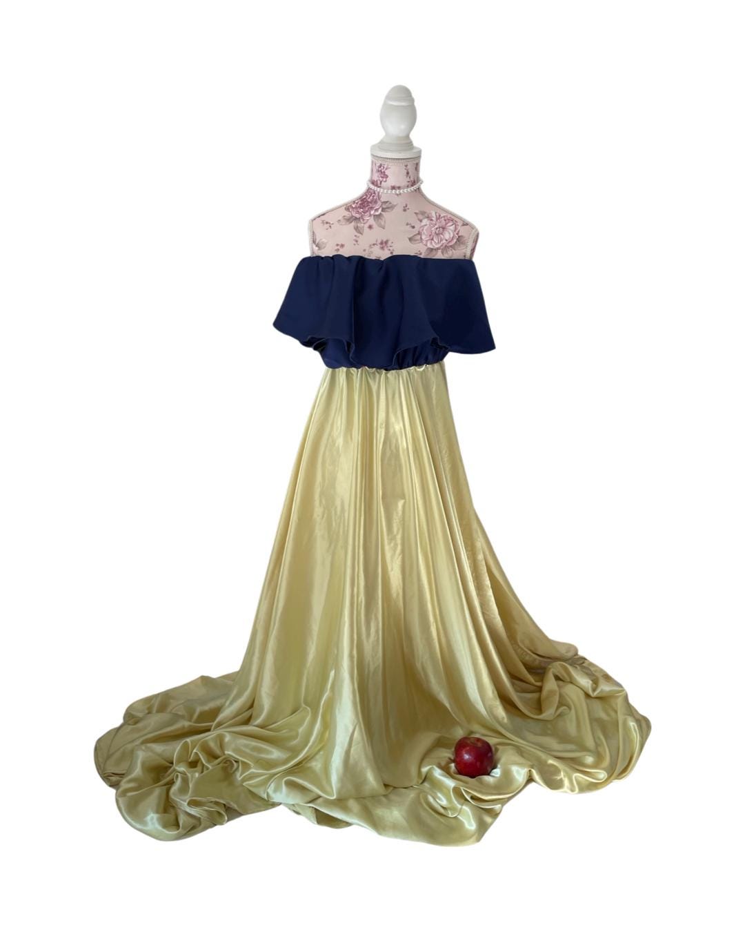 Boho Maternity Gown for Photoshoot – Off-Shoulder Satin Dress yellow and blue, Baby Shower Outfit, Summer Pregnancy Dress, Flowy Maxi Gown