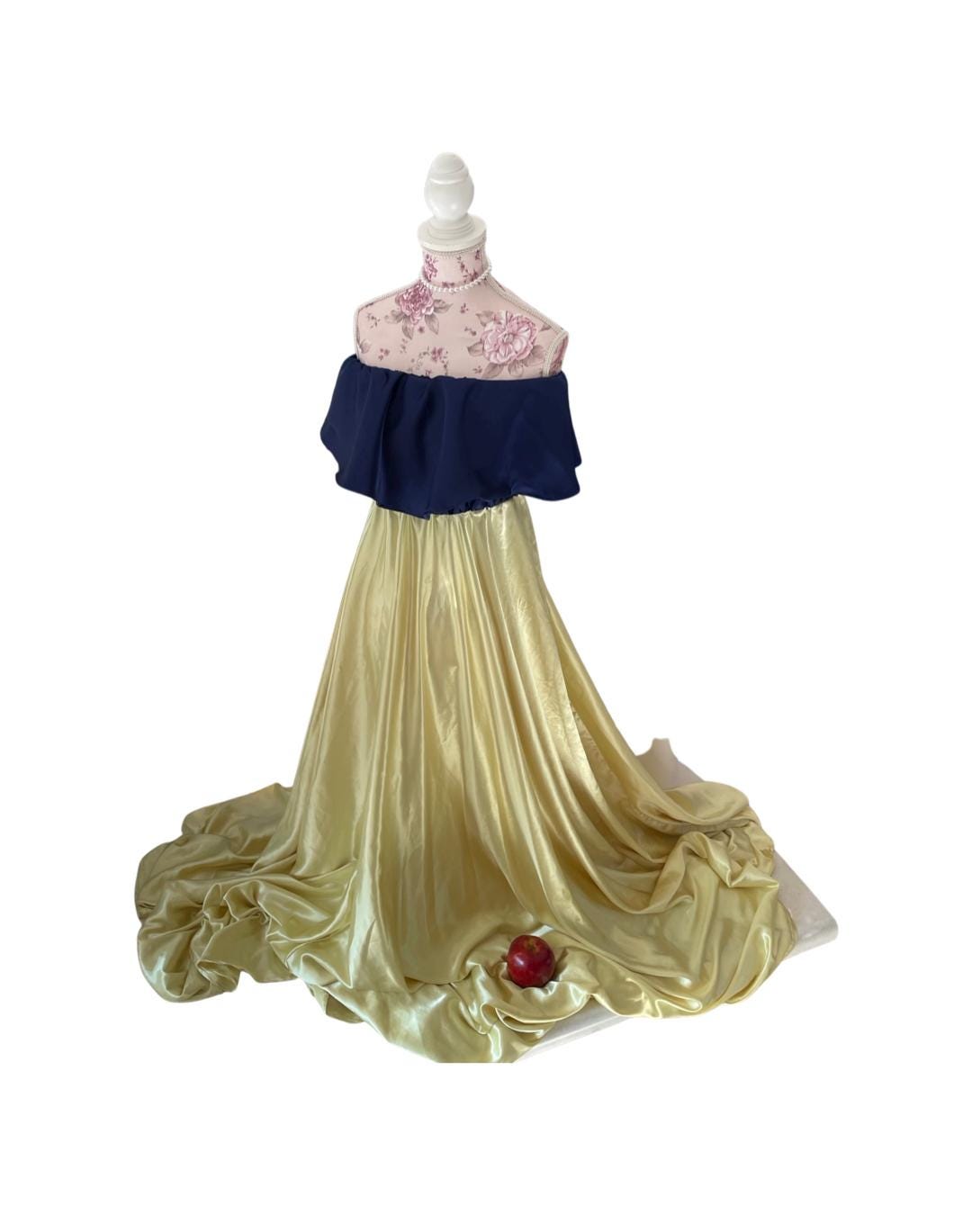 Boho Maternity Gown for Photoshoot – Off-Shoulder Satin Dress yellow and blue, Baby Shower Outfit, Summer Pregnancy Dress, Flowy Maxi Gown