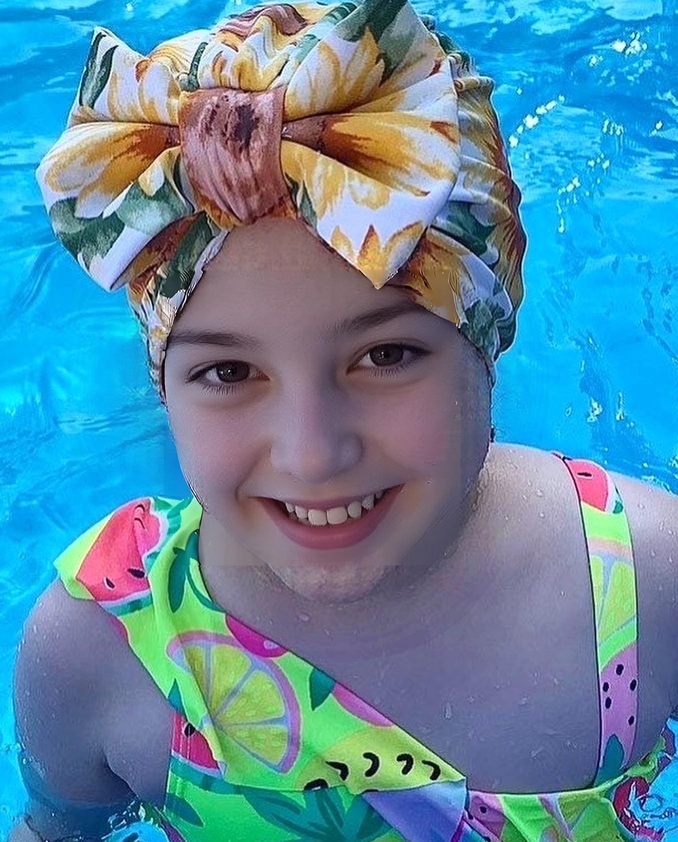 Baby Swim Turban Hat | Sunflower Girl Swim Cap | Floral Swim Headwrap for Newborn & Toddler