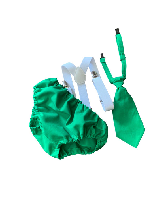 Cake Smash Boy Outfit, 1st Birthday Boy, Green Diaper Cover, Neck tie and Suspender, Cake Smash Outfit, Boys 1st Birthday Outfit