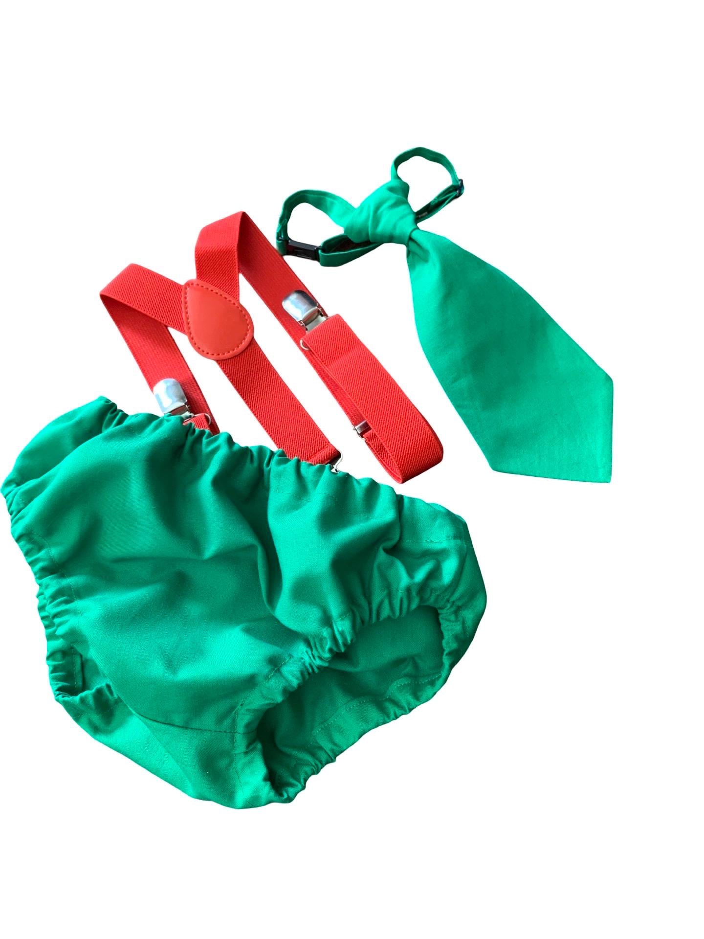 Cake Smash Boy Outfit, 1st Birthday Boy, Green Diaper Cover, Neck tie and Suspender, Cake Smash Outfit, Boys 1st Birthday Outfit