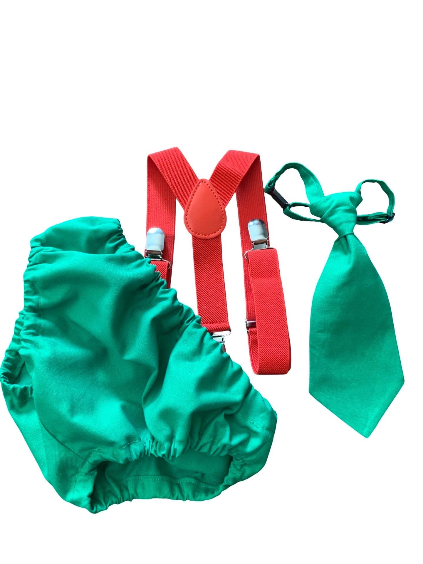 Cake Smash Boy Outfit, 1st Birthday Boy, Green Diaper Cover, Neck tie and Suspender, Cake Smash Outfit, Boys 1st Birthday Outfit