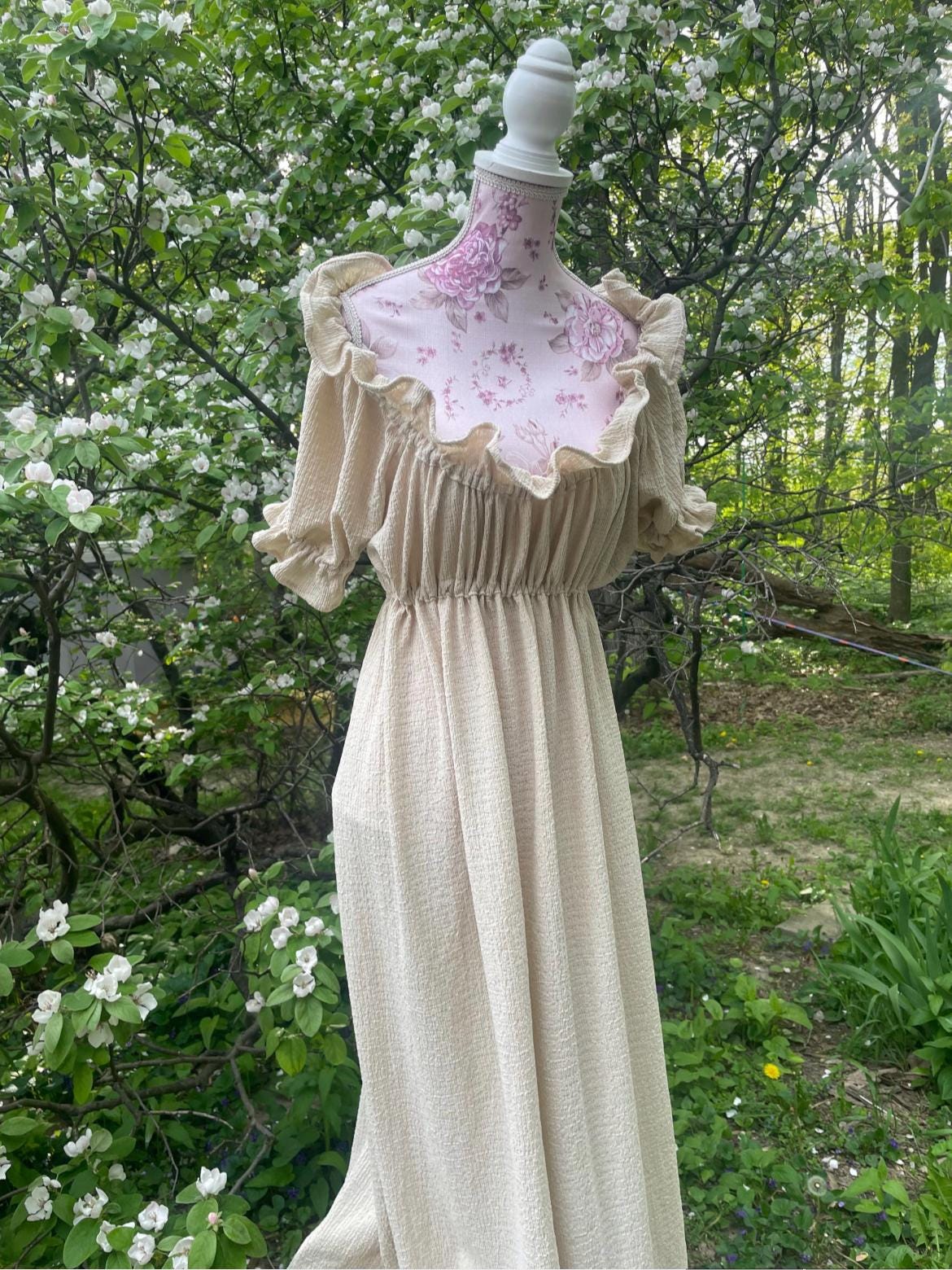 Regency Gown - Crinkled knit long dress - 1800s gown - Vintage Style Gown - Puckered Dress Full Length- choose your colour