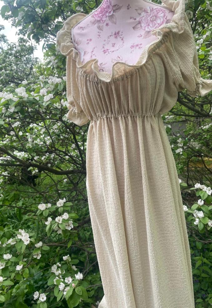 Regency Gown - Crinkled knit long dress - 1800s gown - Vintage Style Gown - Puckered Dress Full Length- choose your colour