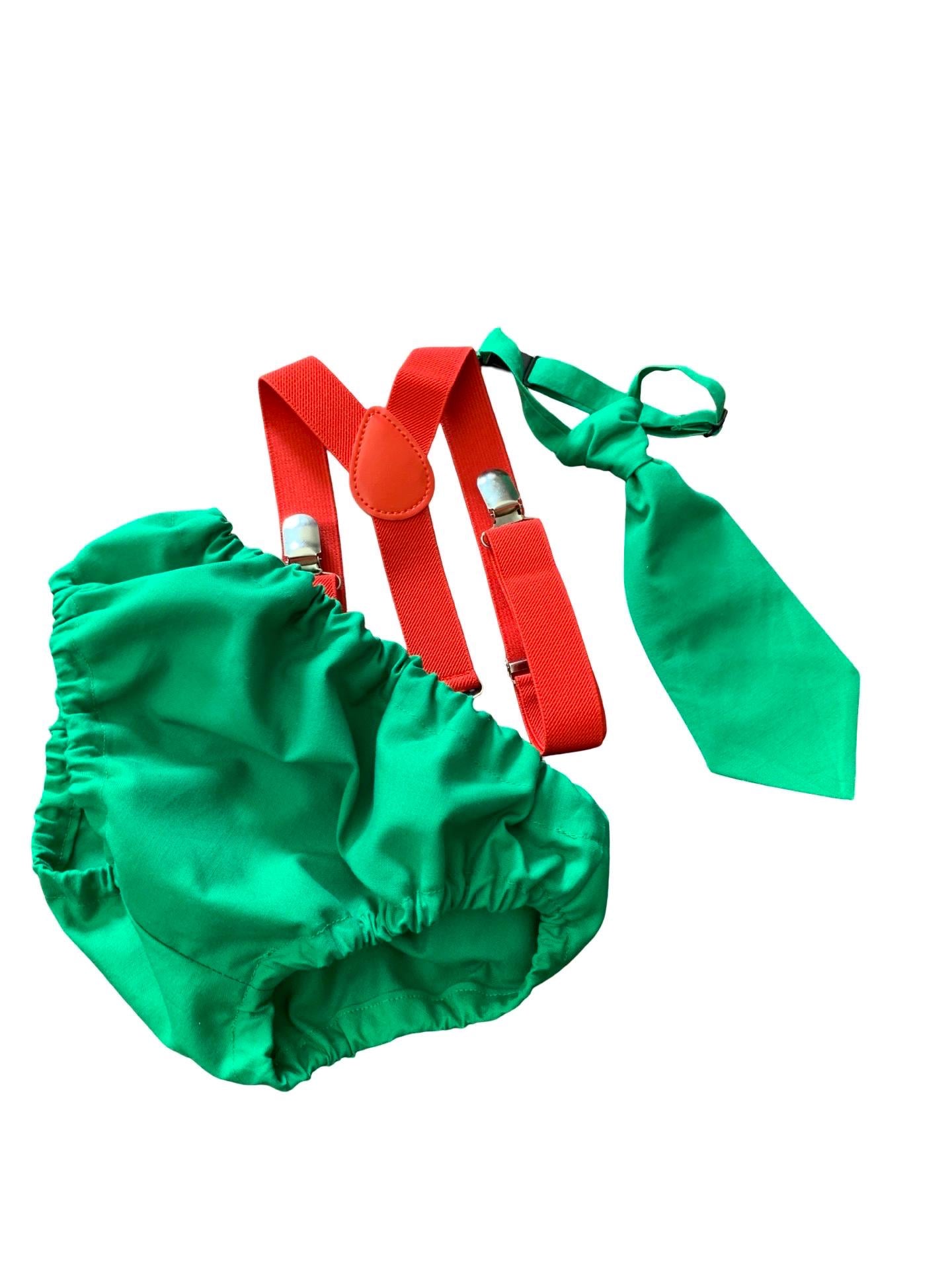 Cake Smash Boy Outfit, 1st Birthday Boy, Green Diaper Cover, Neck tie and Suspender, Cake Smash Outfit, Boys 1st Birthday Outfit