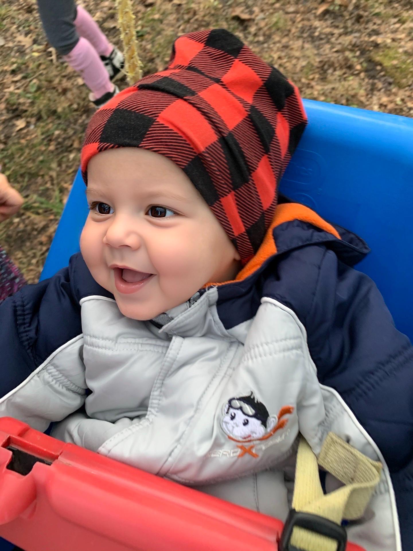 Reversible Red Buffalo Plaid Beanie | Black Slouchy Hat | Unisex Baby Toddler Kids & Adults