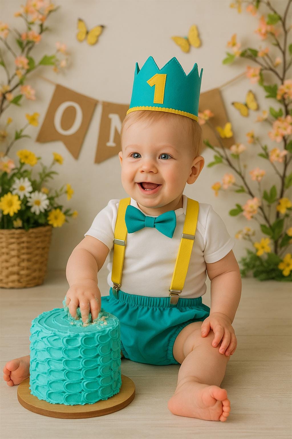 Cake Smash Outfit aqua green Yellow — Boys First Birthday Outfit Yellow Blue aqua
